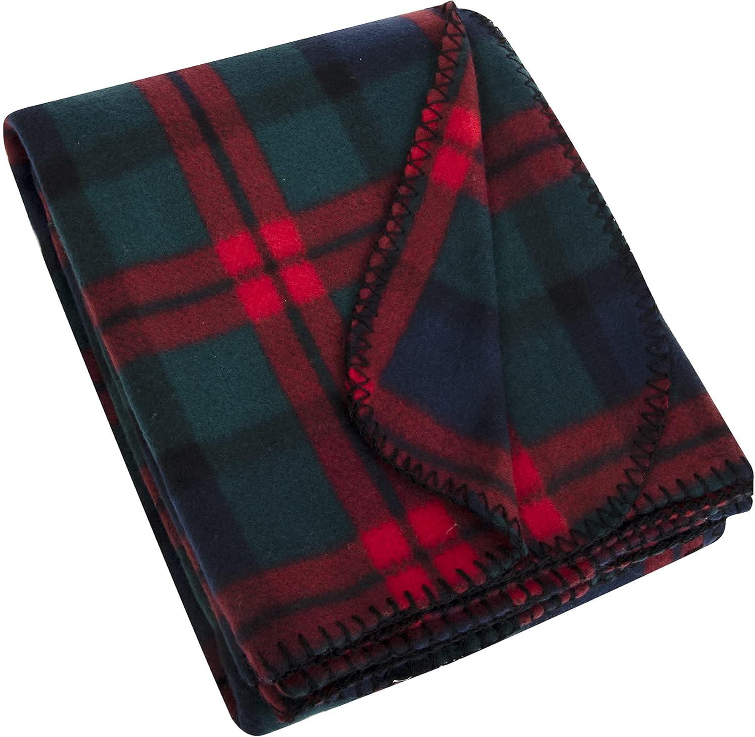 Single Plaid Color 60?L x 50?W Fleece Throw Blanket for Fall, Winter, Spring, Summer, Men, Women, Children & Pets in Red & Green Plaid