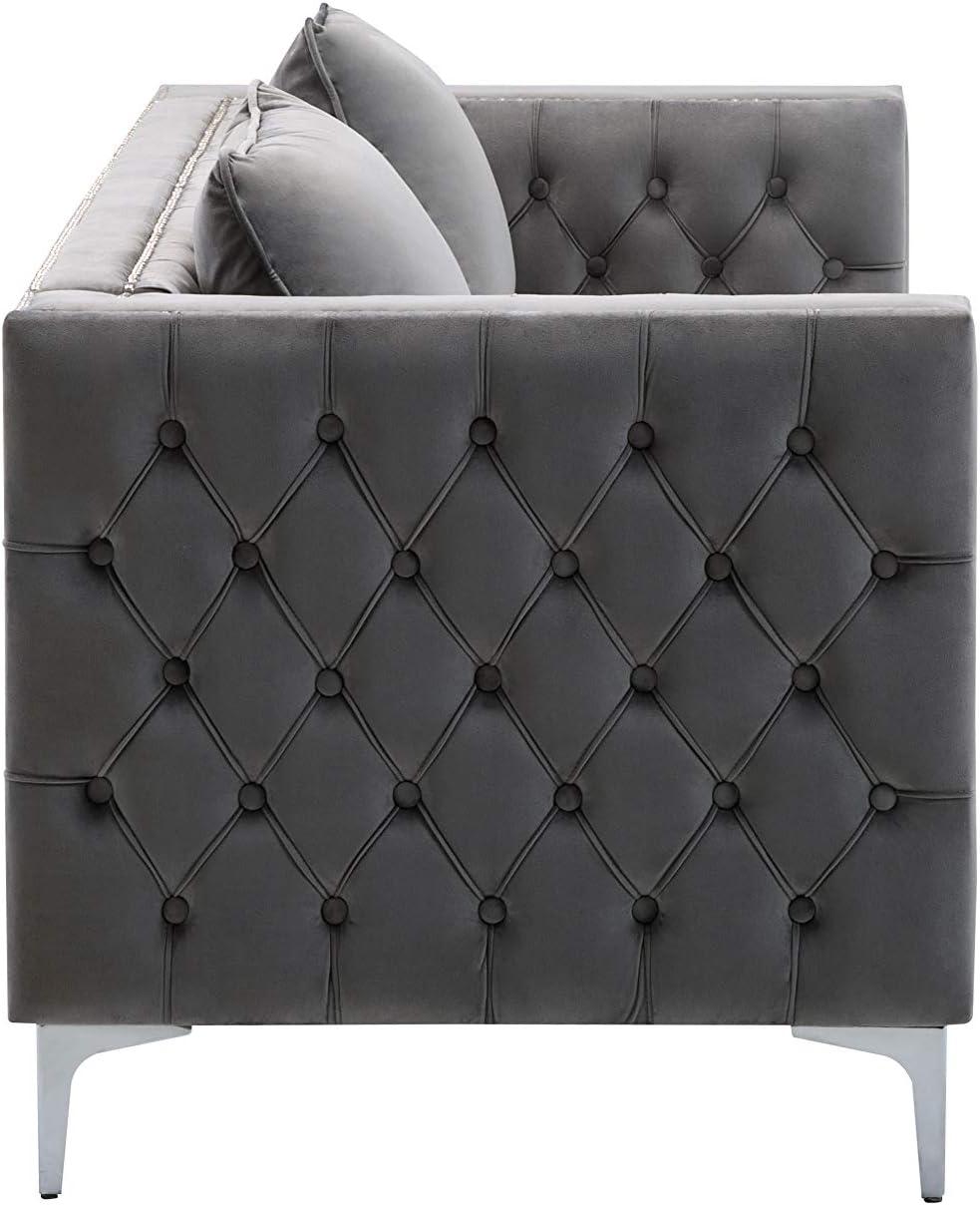 Lorreto 86" Gray Velvet Tufted Sofa with Nailhead Trim