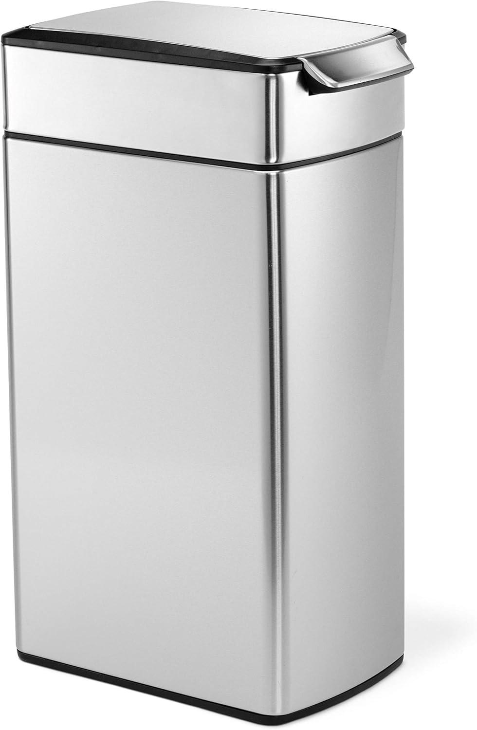 Slim Brushed Stainless Steel Touch-Bar Trash Can, 40L