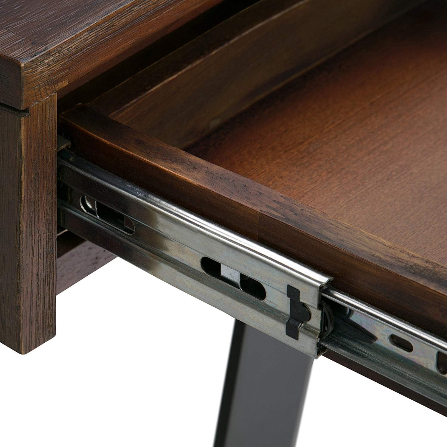 Simpli Home Lowry Solid Acacia Wood Desk, Industrial Style with Keyboard Tray and 2 Drawers
