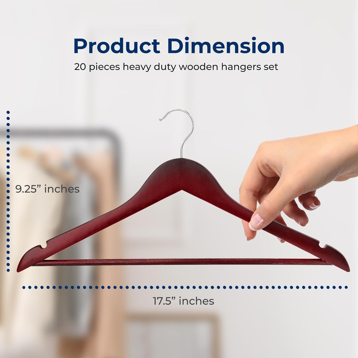Serenelife Wood Hangers - Space Saving Heavy Duty Slim Suit Clothes Hanger Set With 360 Degree Swivel Metal Hook, Can Hold Up To 10 Lbs. For Coats, Jackets, Pants & Dress