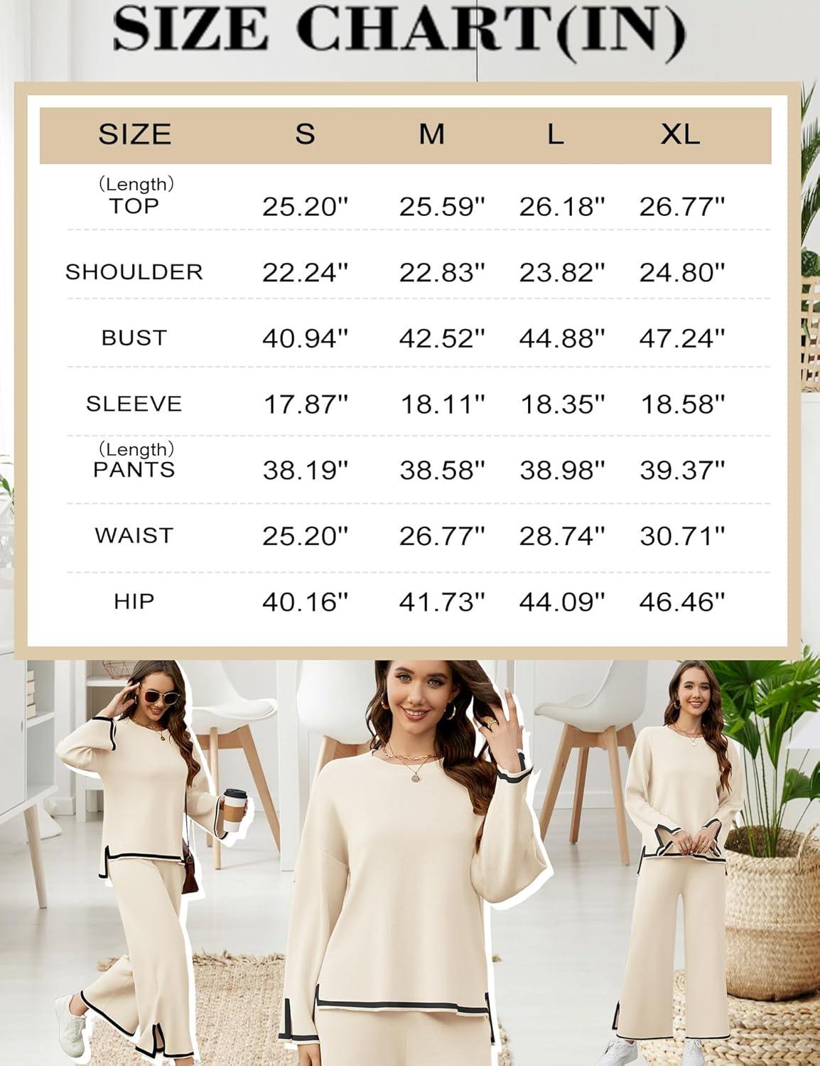 YiLvUst Womens Two Piece Outfits Long Sleeve Knit Sweater Top Wide Leg Pants Lounge Sets