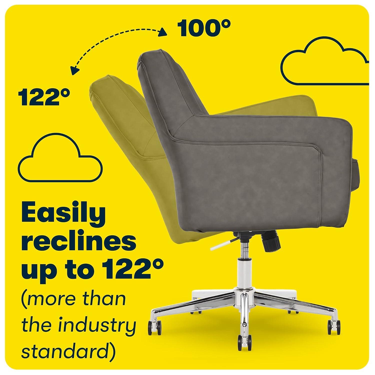 Style Ashland Home Office Chair Gathering Gray - Serta: Mid-Century, Tufted, Computer Chair
