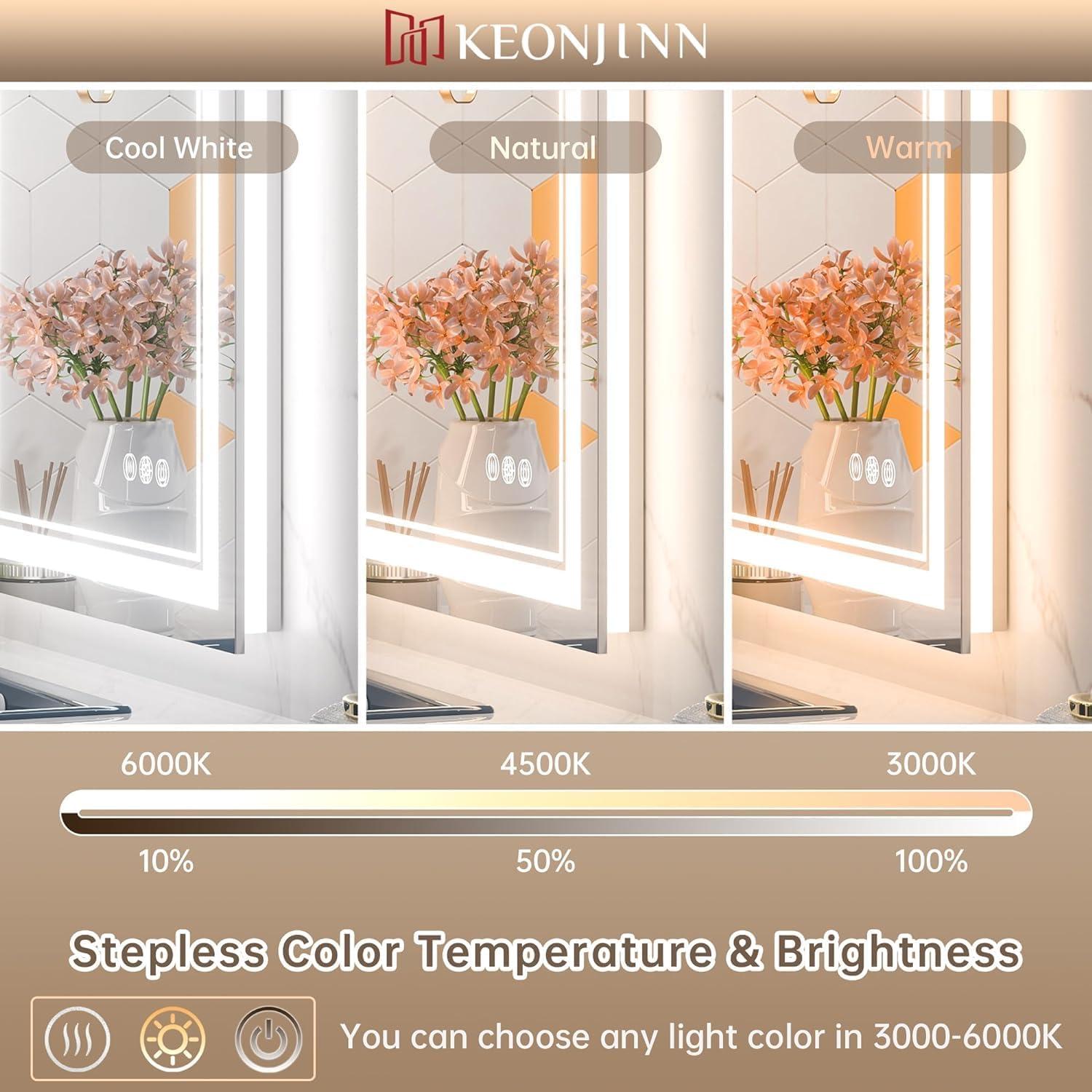 Ivy Bronx Keonjinn 40 X 24 In LED Bathroom Mirror With Lights, Adjustable 3 Color Lights, LED Vanity Mirror, Wall Mounted Anti-Fog Dimmable Mirror, UL Listed LED Driver, HD Tempered Glass(Horizontal/Vertical)