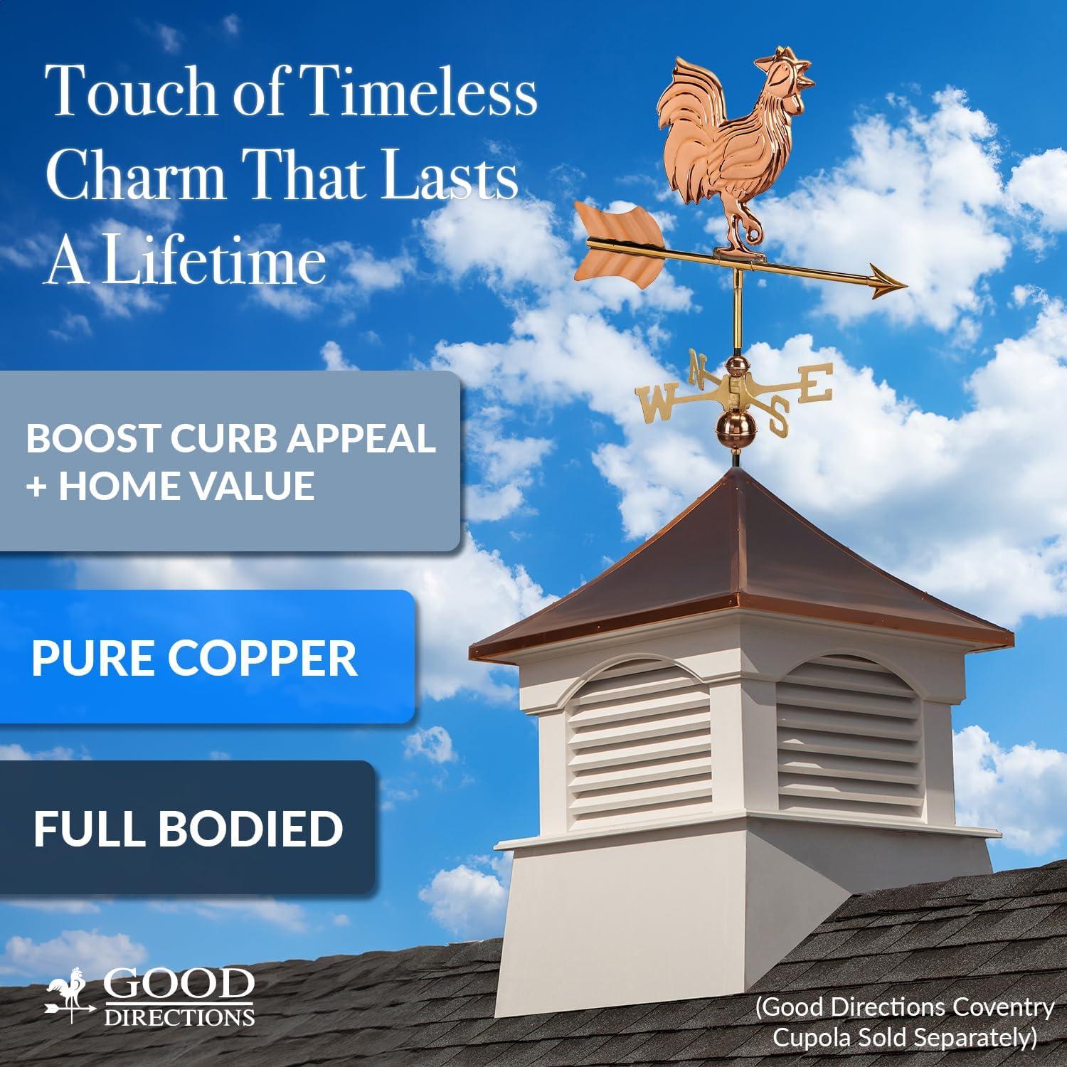 Good Directions Rooster Cottage Weathervane with Roof Mount, Pure Copper