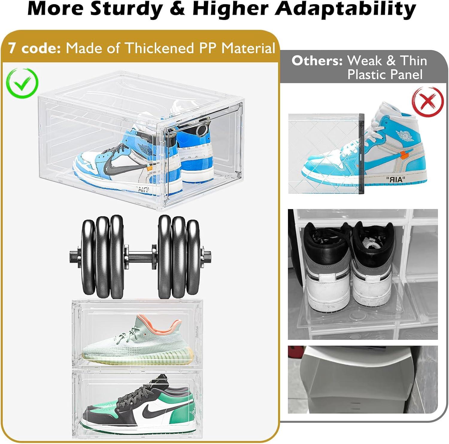 Large Clear Stackable Plastic Shoe Organizer with Magnetic Door