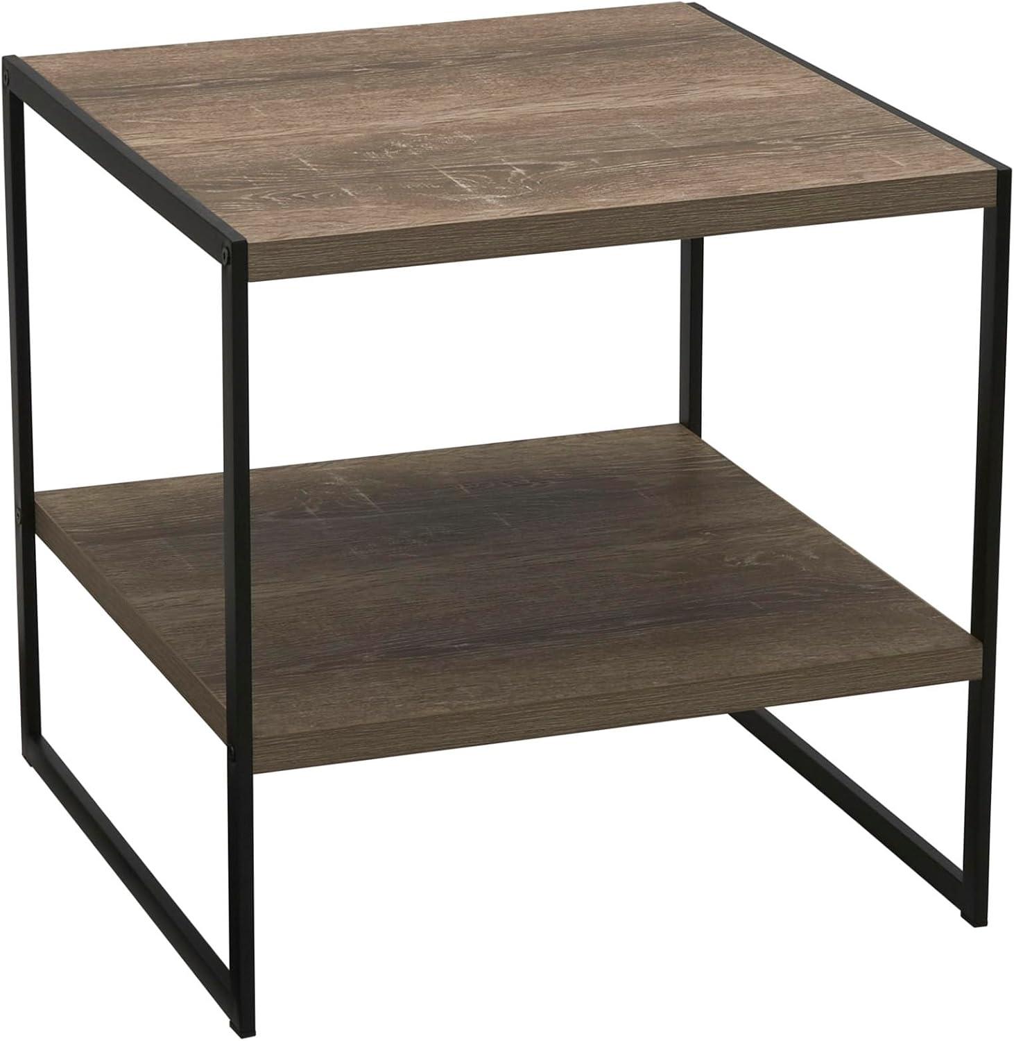 Ashwood and Black Metal Square End Table with Storage Shelf