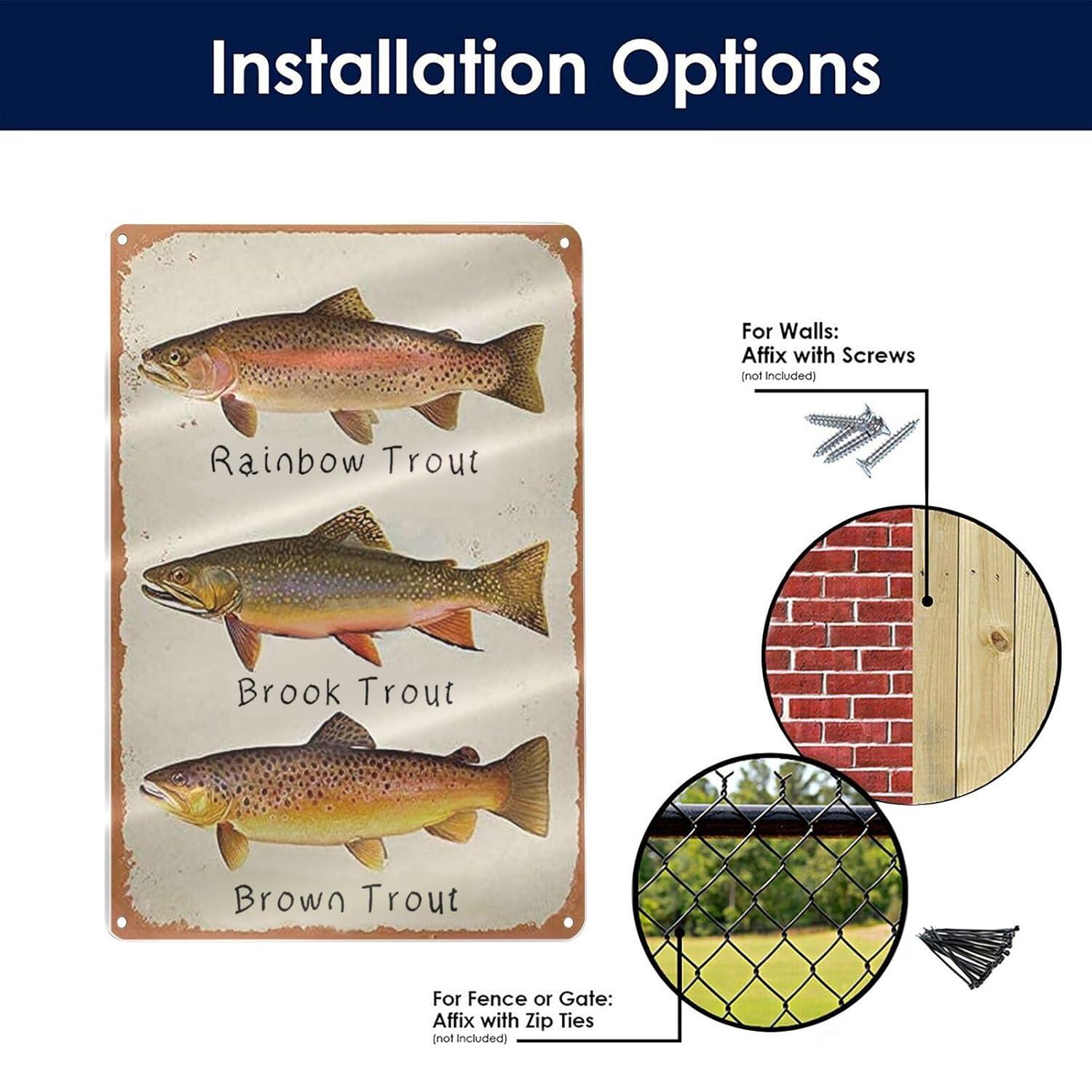 GCOCL Rainbow Trout Brook Trout Brown Trout Retro Metal Decor Wall Plaque Vintage Tin Sign for House Cafe Club Home Or Bar