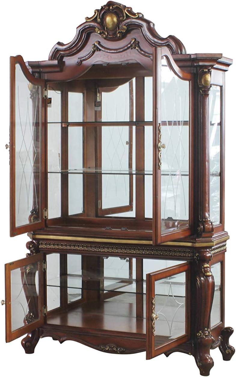 Cherry Oak Lighted Glass Curio Cabinet with Shelves