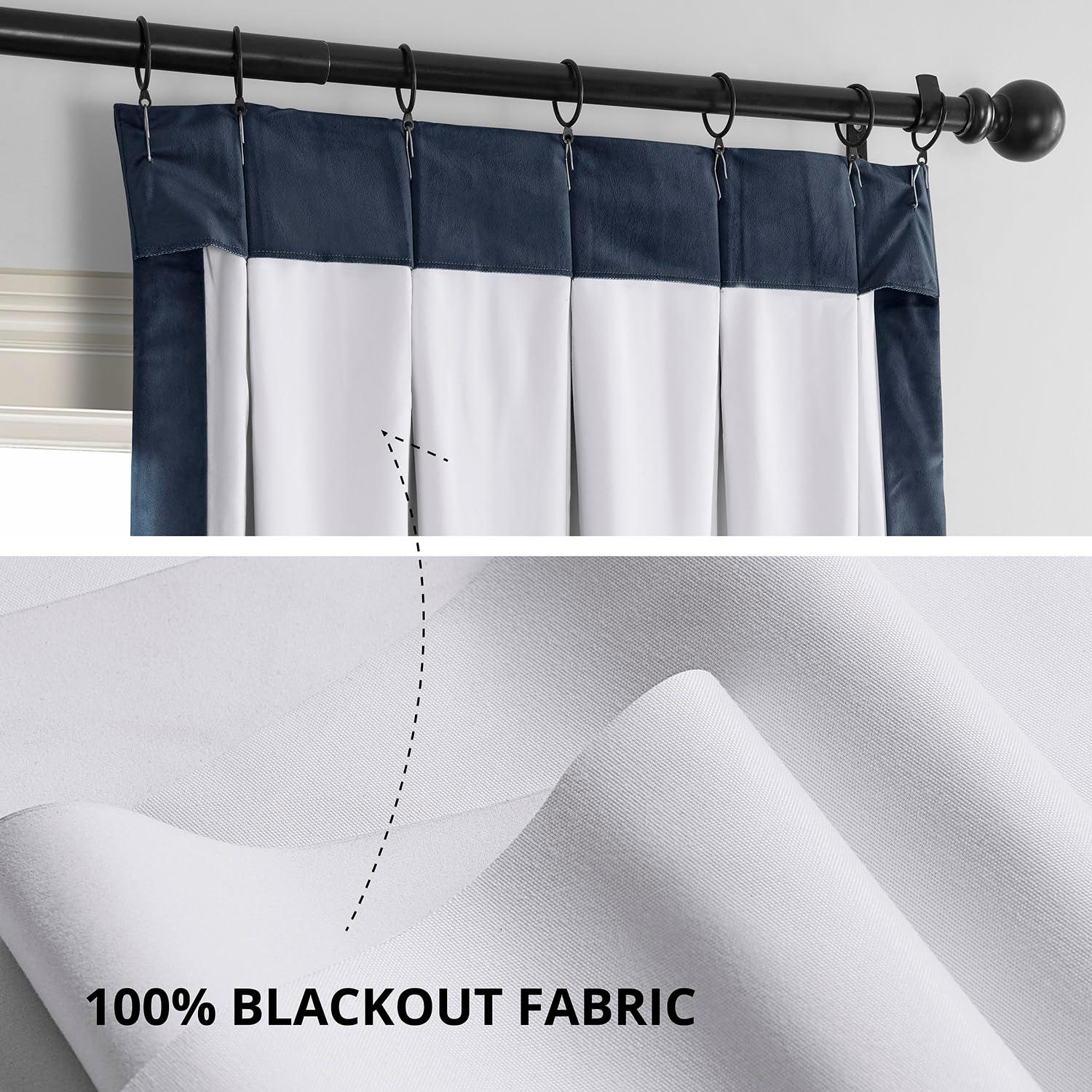 Half Price Drapes Signature Midnight Blue French Pleat Velvet Blackout Curtains(1 Panel), 50WX 96L