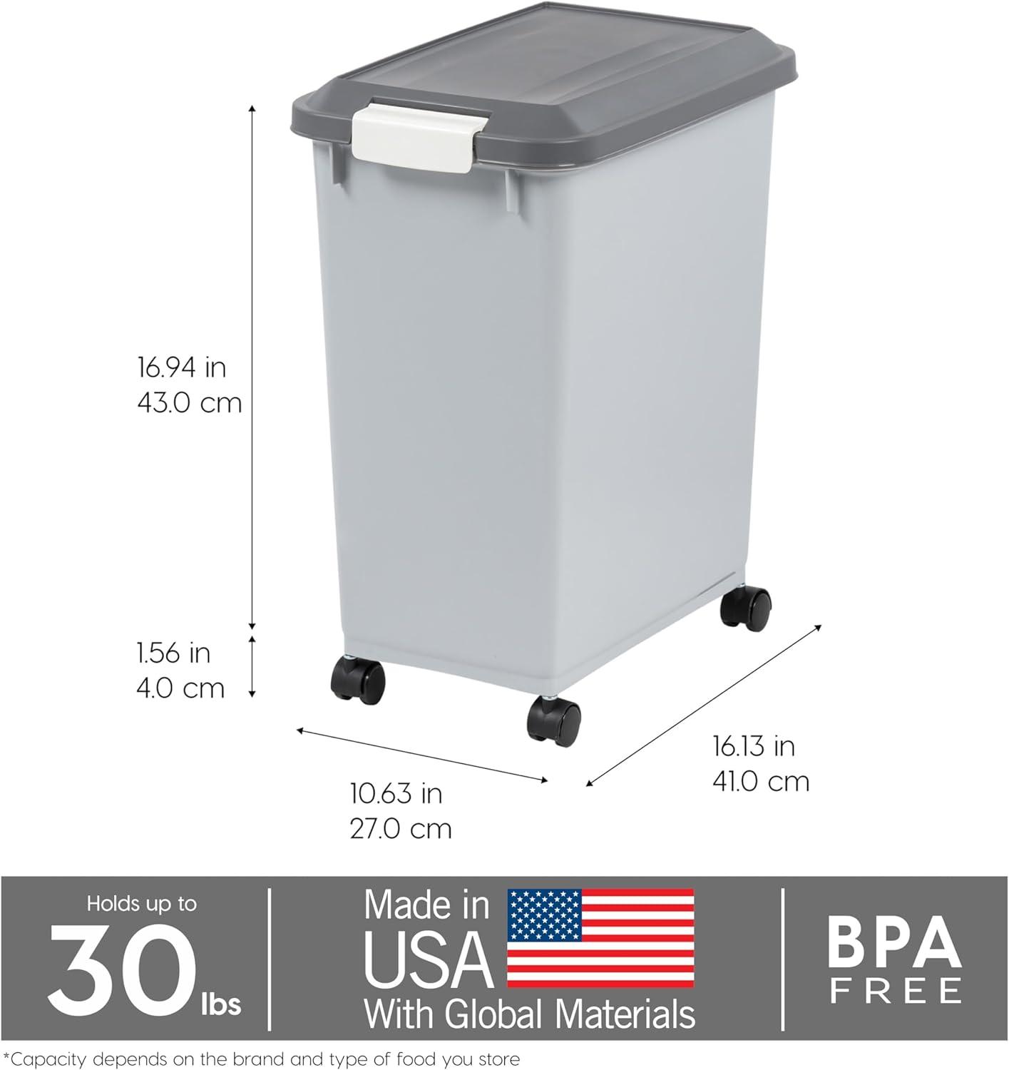 IRIS USA 40lbs Dog Food Storage Container with Wheels, 2-Cup Scoop, Gray/Dark Gray