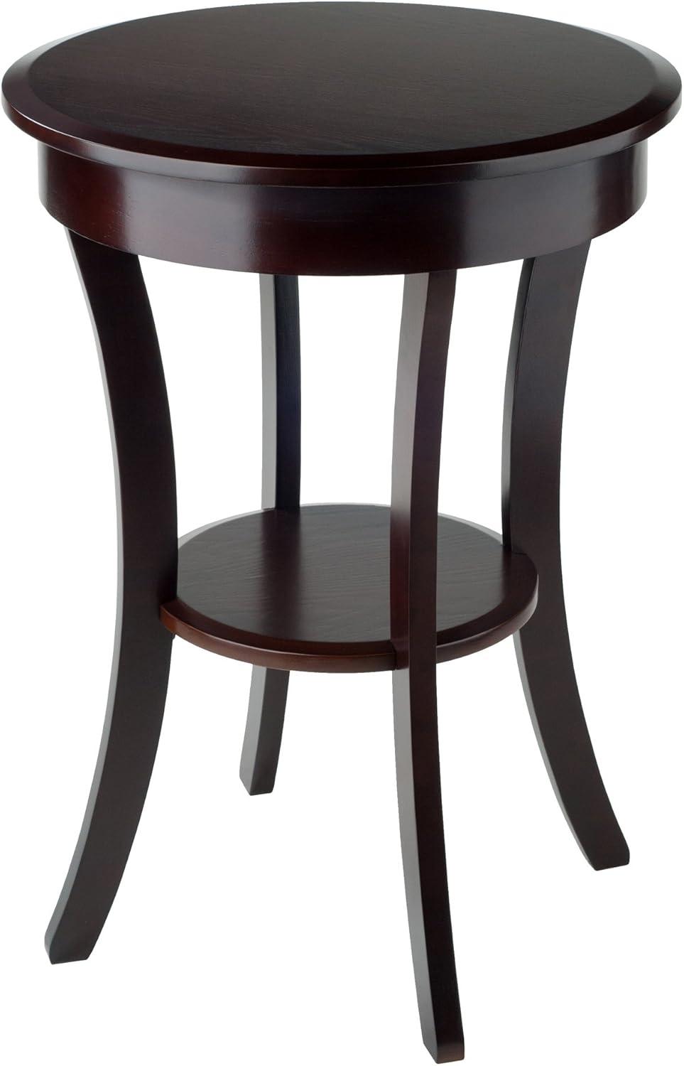 Sasha Round Accent Table - Cappuccino - Winsome: Flared Legs, Wood Composite, Storage Shelf