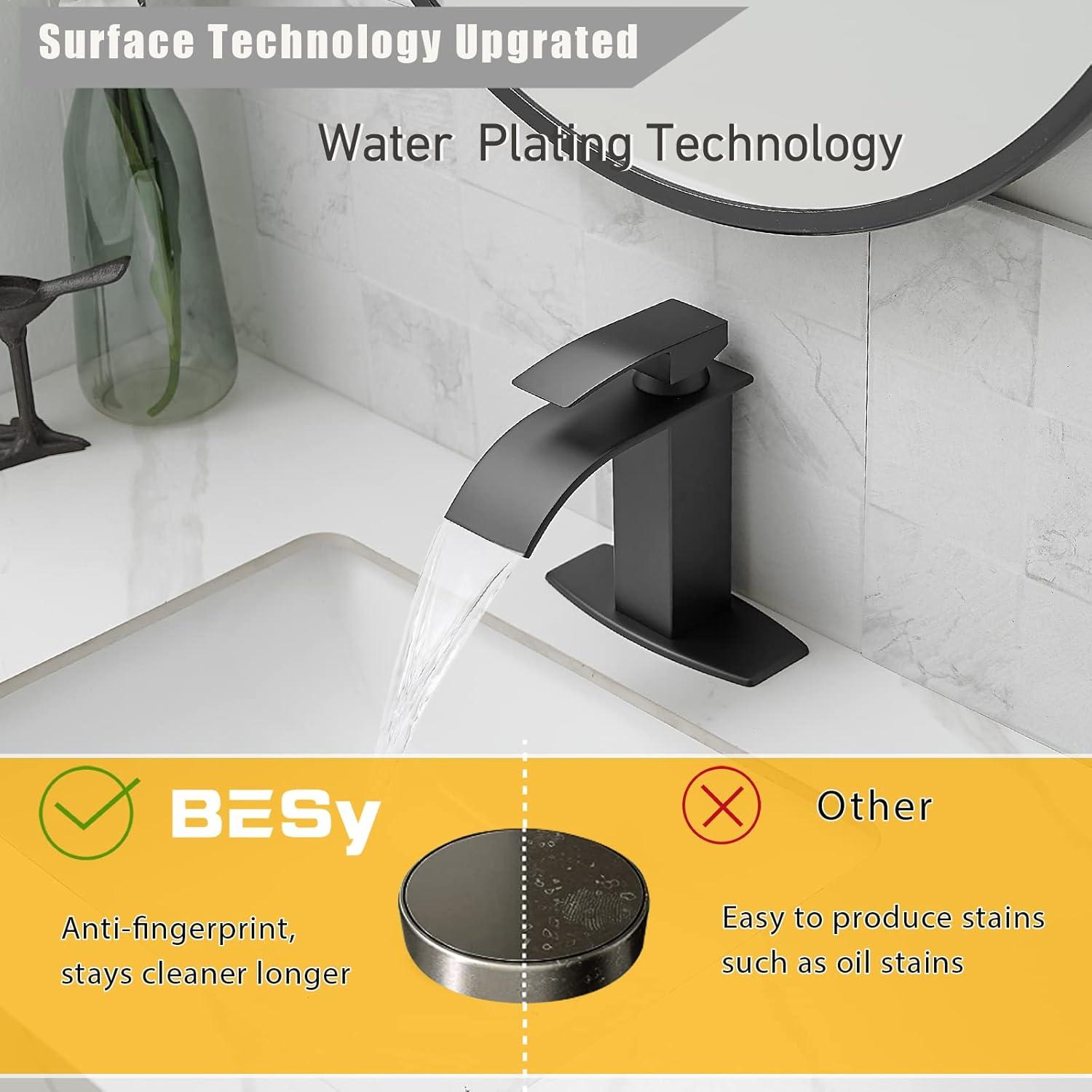 Matte Black Stainless Steel Single Handle Waterfall Bathroom Faucet