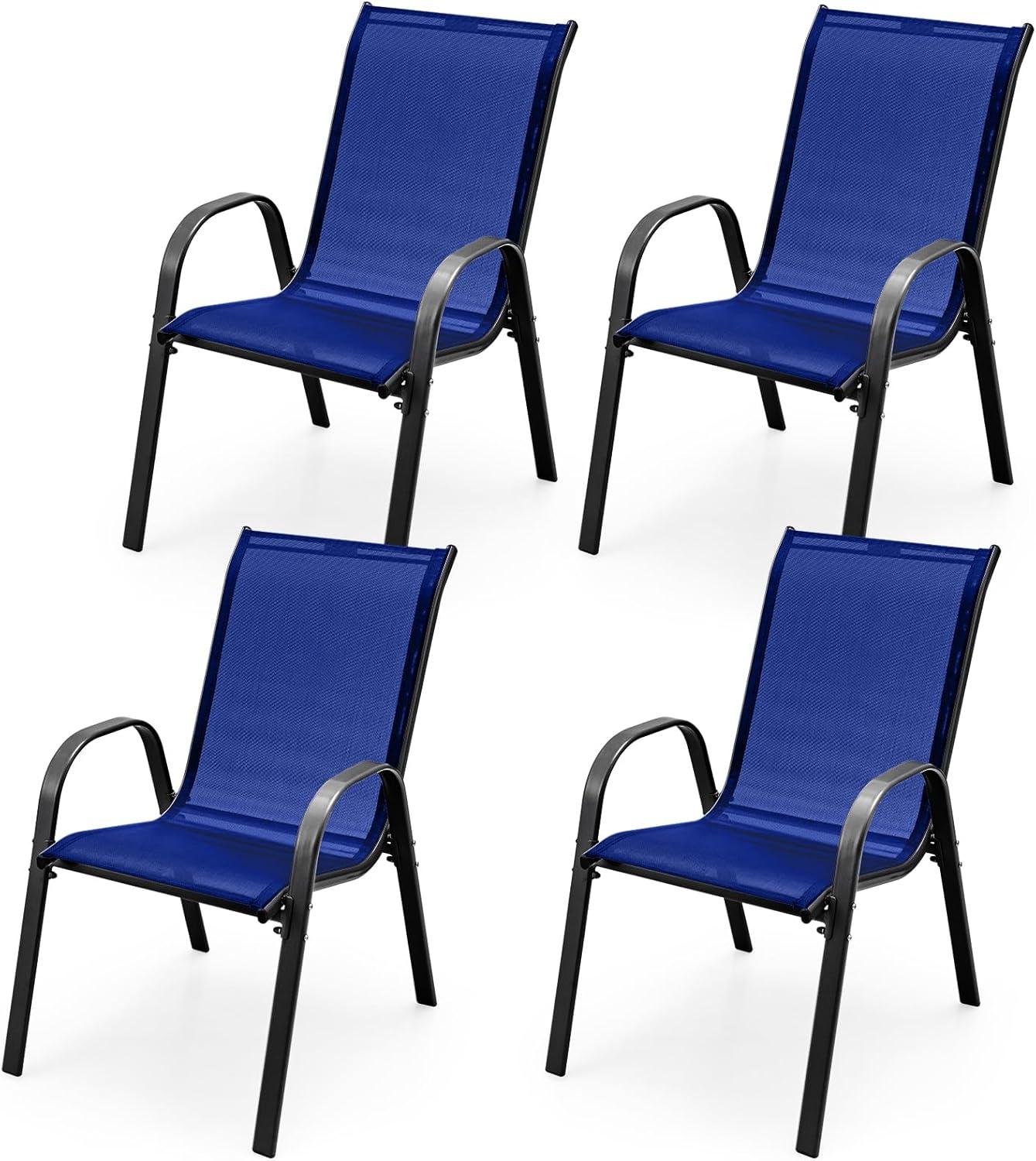 Tangkula Set of 4 Dining Chairs Stackable Armrest Space Saving Garden Patio Navy