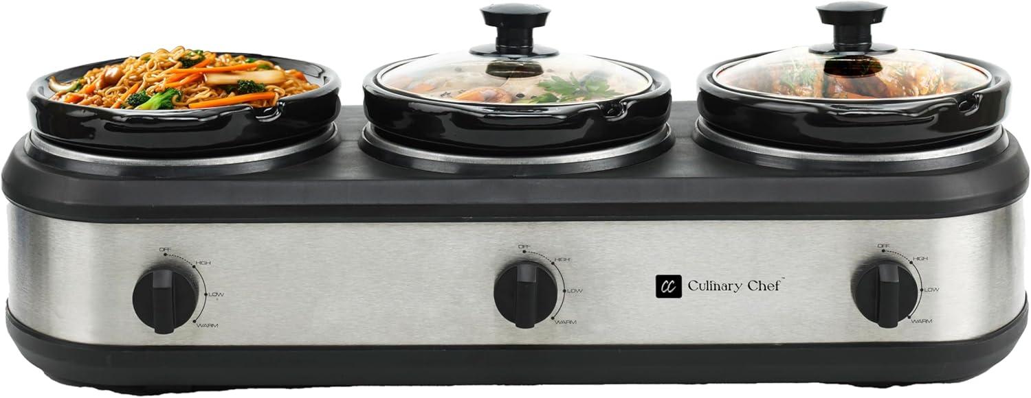 Culinary Chef 3 x 2.5 Qt. Triple Slow Cooker - Stainless-Steel