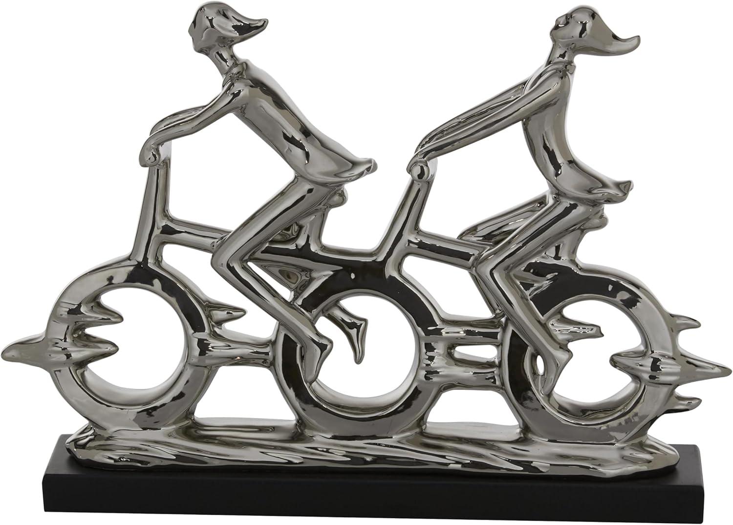 Contemporary Porcelain Yoga Poses Sculpture Set, Silver Finish