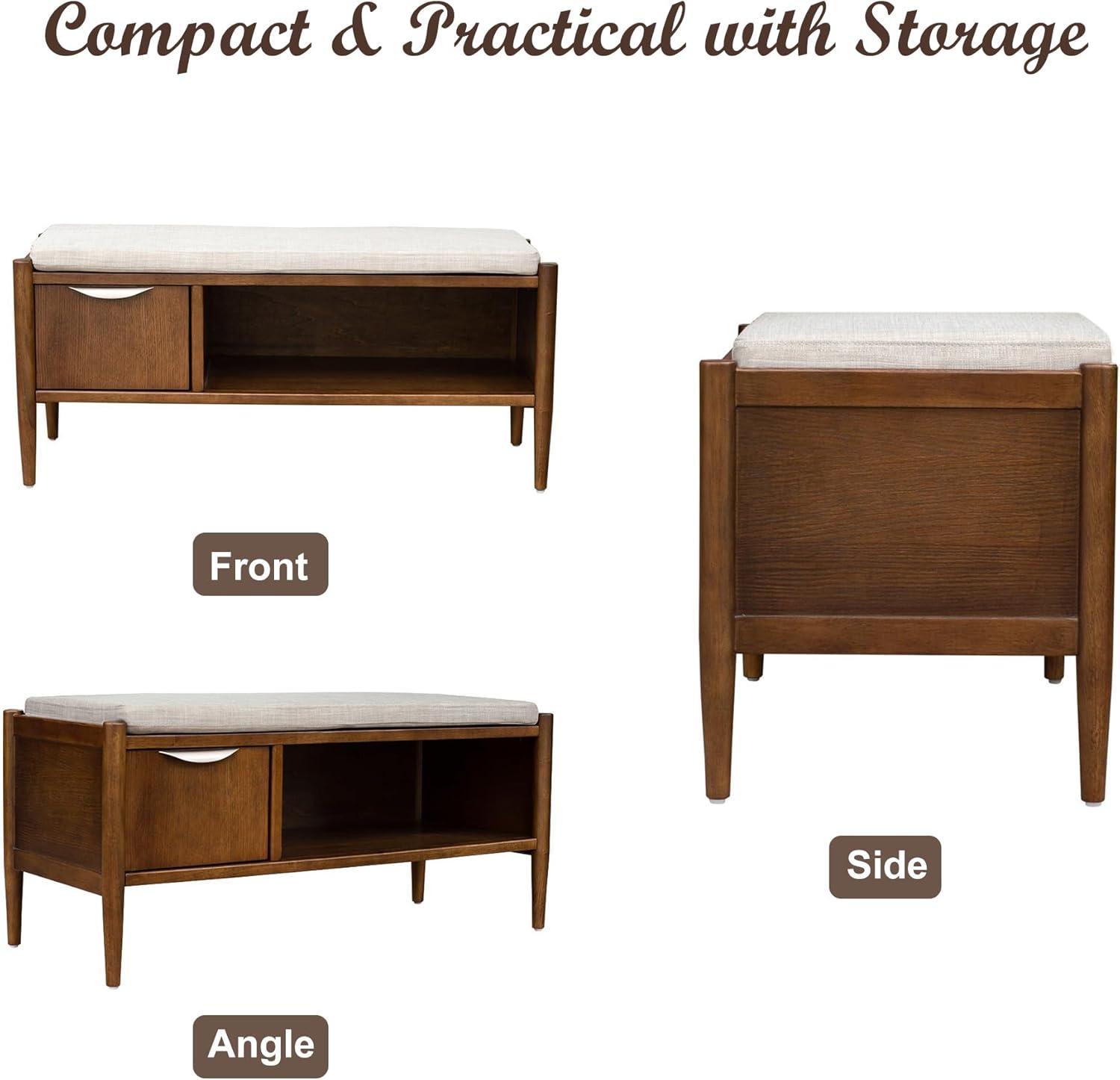 Ink+Ivy Arcadia Storage Bench: Mid-Century Modern, Removable Polyester Cushion, Wood Frame, Entryway Seating