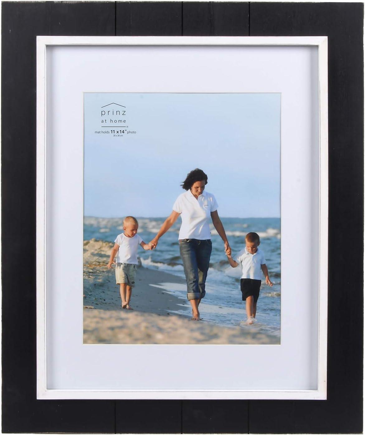 Prinz Coastal 11x14 Matted Black Grooved Picture Frame, Wall Hanging Display