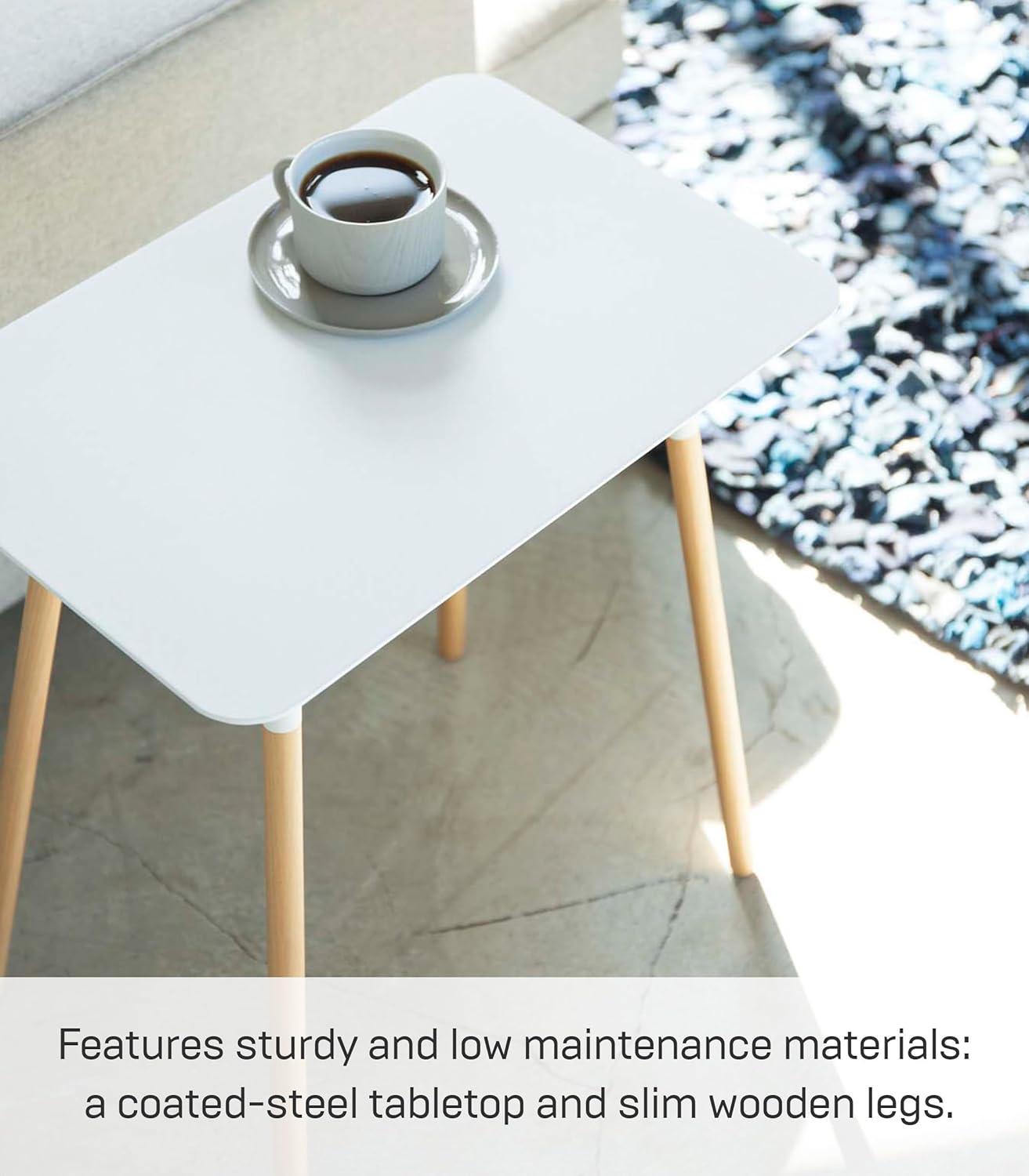 Yamazaki Home Modern Rectangular Side Table For Living Room Or Small Bedside Steel + Wood End Table