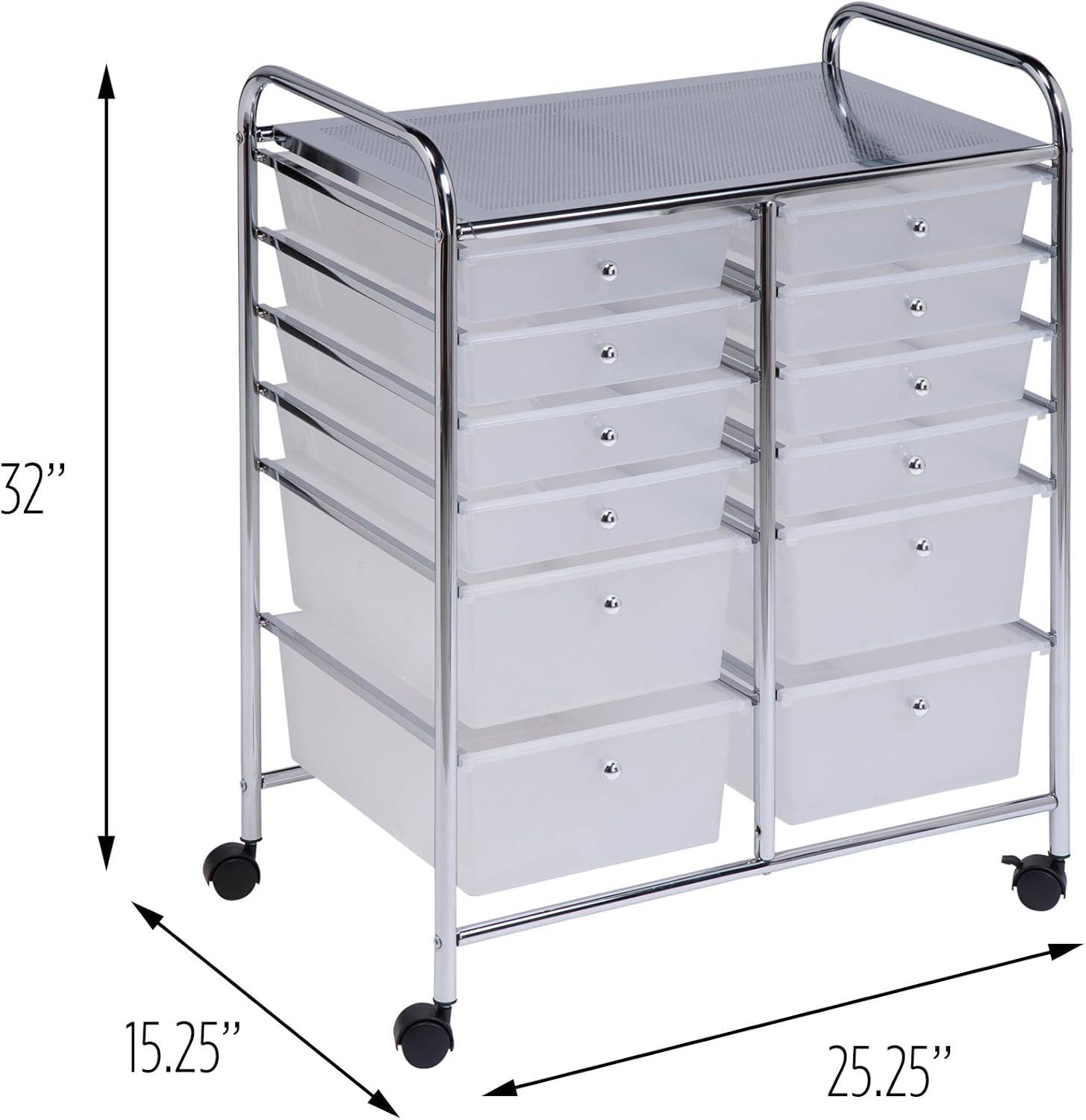 Chrome and White 12-Drawer Rolling Storage Cart