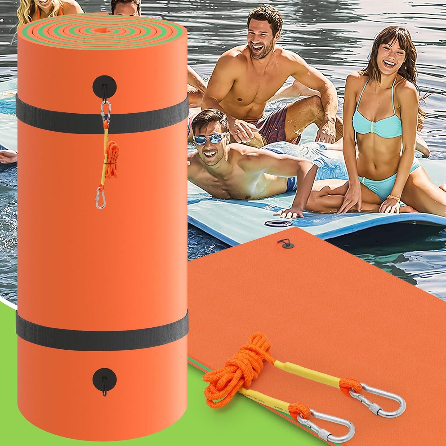 Bring Home Furniture 18x6 ft Floating Mat 10ft Bungee & Storage Straps 1500lb Capacity UV-Resistant XPE Foam Hi-Vis Safety​​