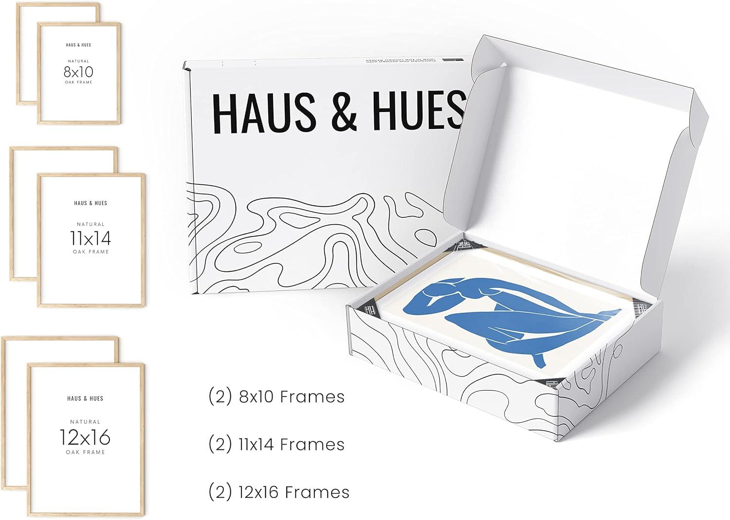 HAUS AND HUES Natural Wood Picture Frames - Set of 6 Frame Sets for Wall Collage, Gallery Wall Frame Set Assorted, Picture Frame Sets for Wall Collage (Two 8x10, Two 11x14, Two 12x16 Framed Beige)