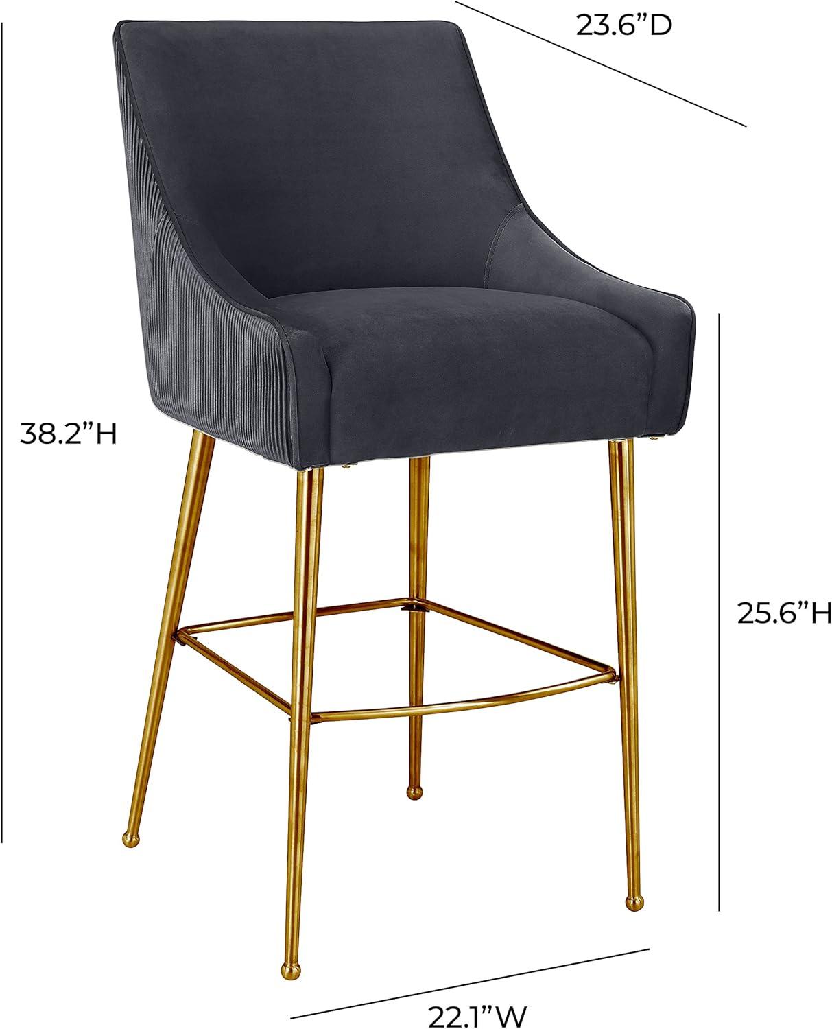 Beatrix Gray Velvet Counter Stool with Gold Stainless Steel Legs