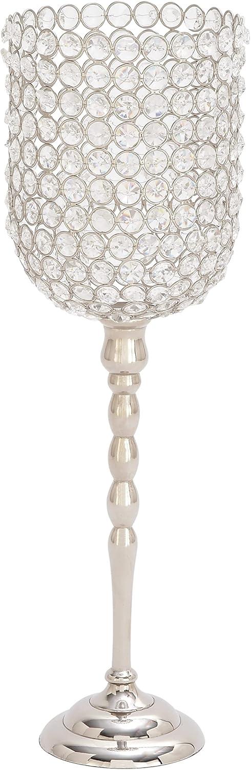 19" x 6" Glam Inverted Bell Shaped Aluminum Iron and Crystal Candle Holder - Olivia & May: Luxury Tabletop Votive Stand