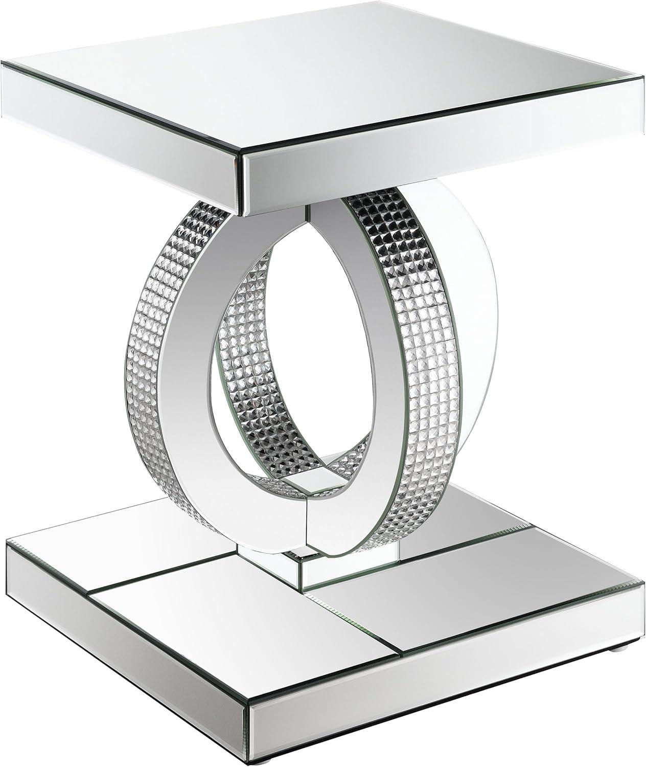 Breena Mirrored End Table with Acrylic Crystals Silver - Coaster