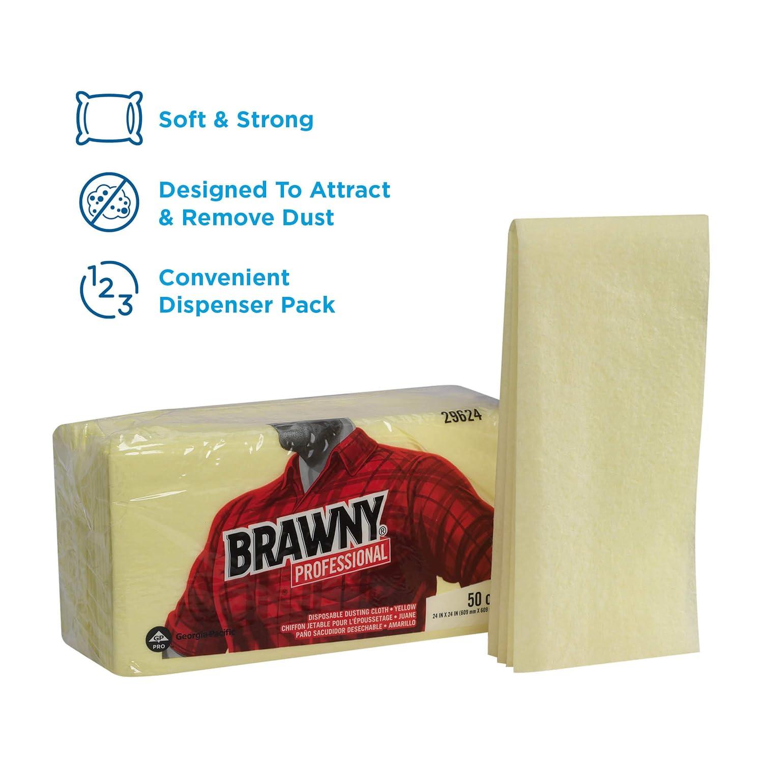 Brawny Industrial Dusting Cloths, Quarterfold, 24X24, Yellow, 50/Pk, 4/Ct