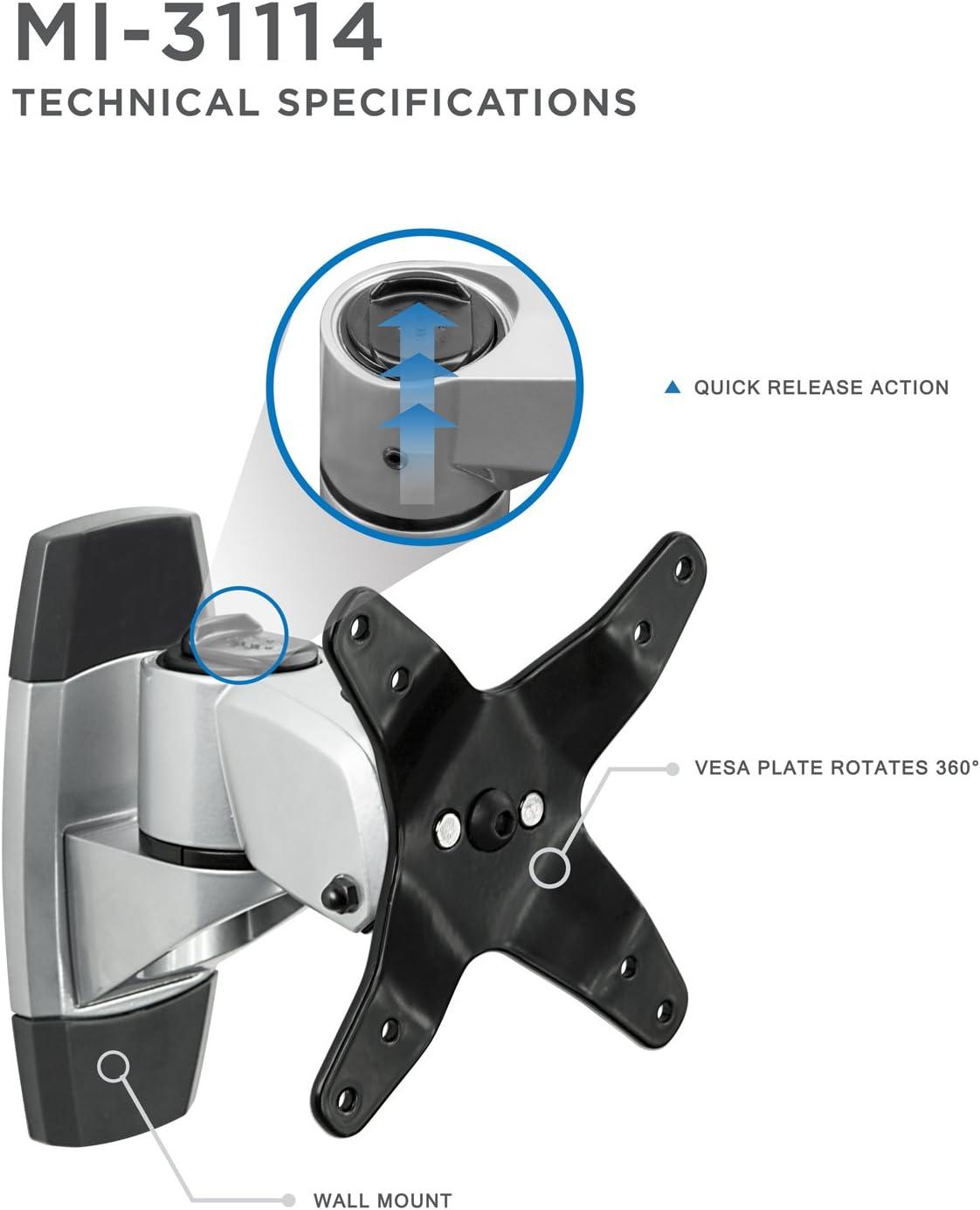 Silver and Black Aluminum Wall Mount Monitor Arm