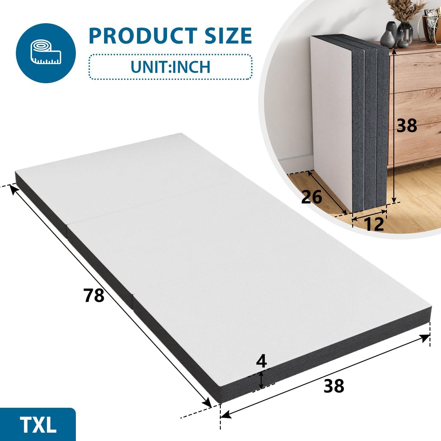 Twin XL White and Black Memory Foam Folding Mattress