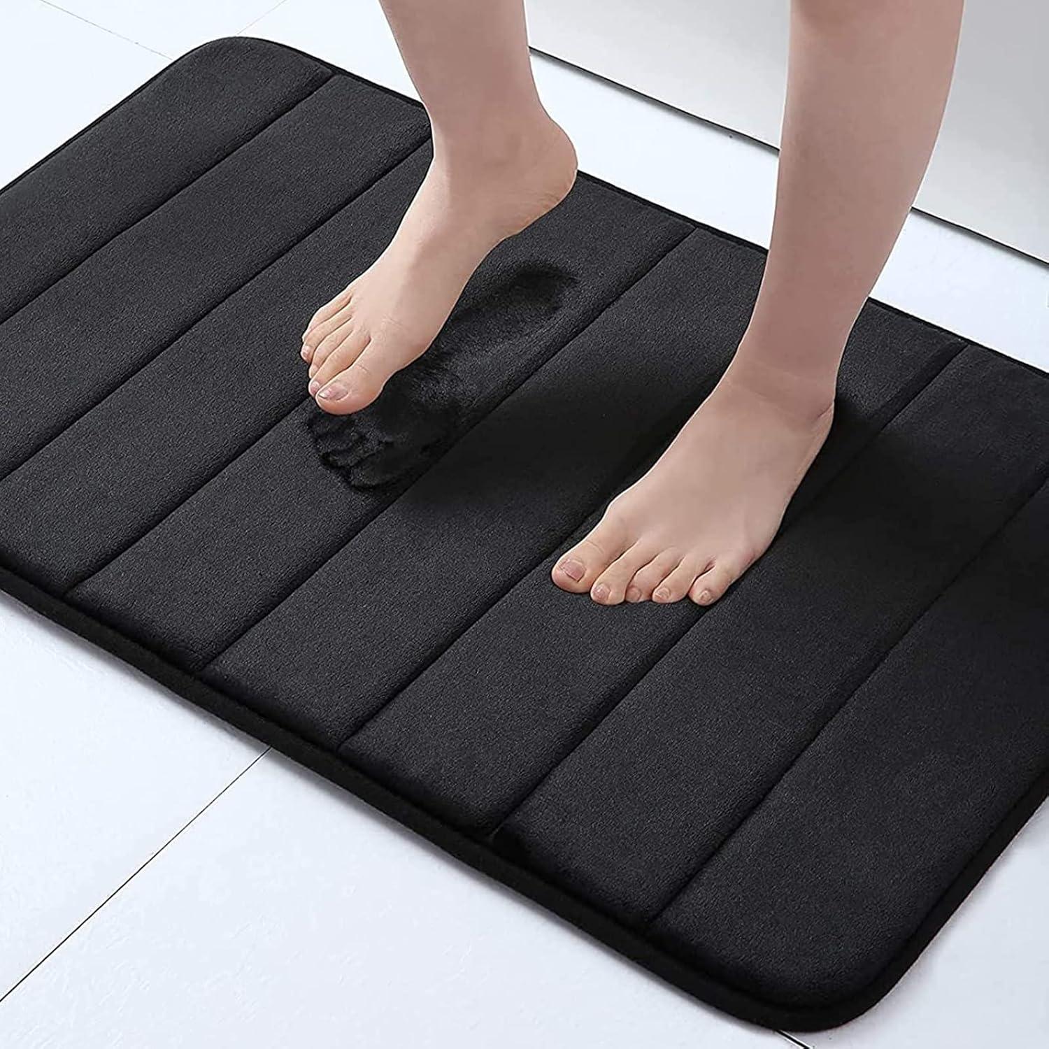 Buganda Memory Foam Bath Mats Soft Absorbent Bathroom Rugs 16" x 24", Black