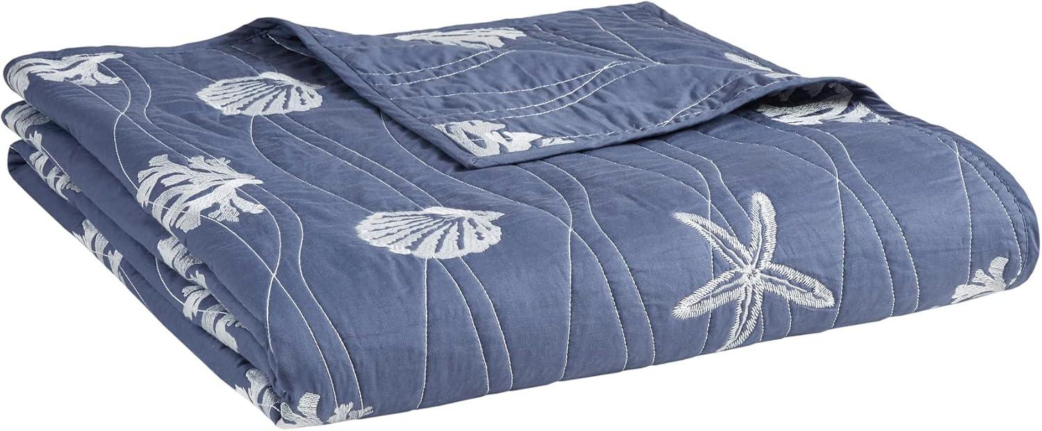 Seaside 4 Piece Cotton Reversible Embroidered Quilt Set