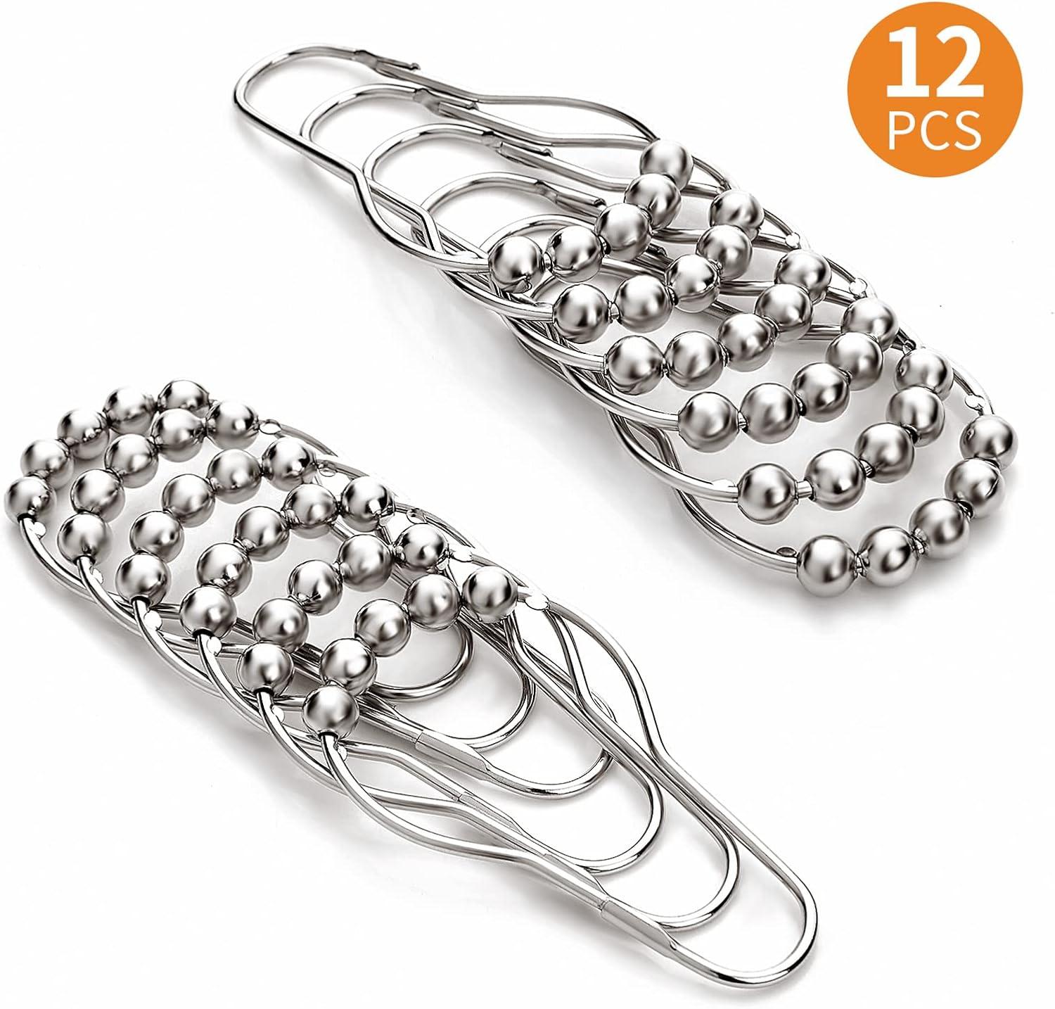 Shower Curtain Hooks Rings, Rustproof Metal Shower Curtain Rings for Bathroom Shower Rods Curtains - Set of 12, Silver