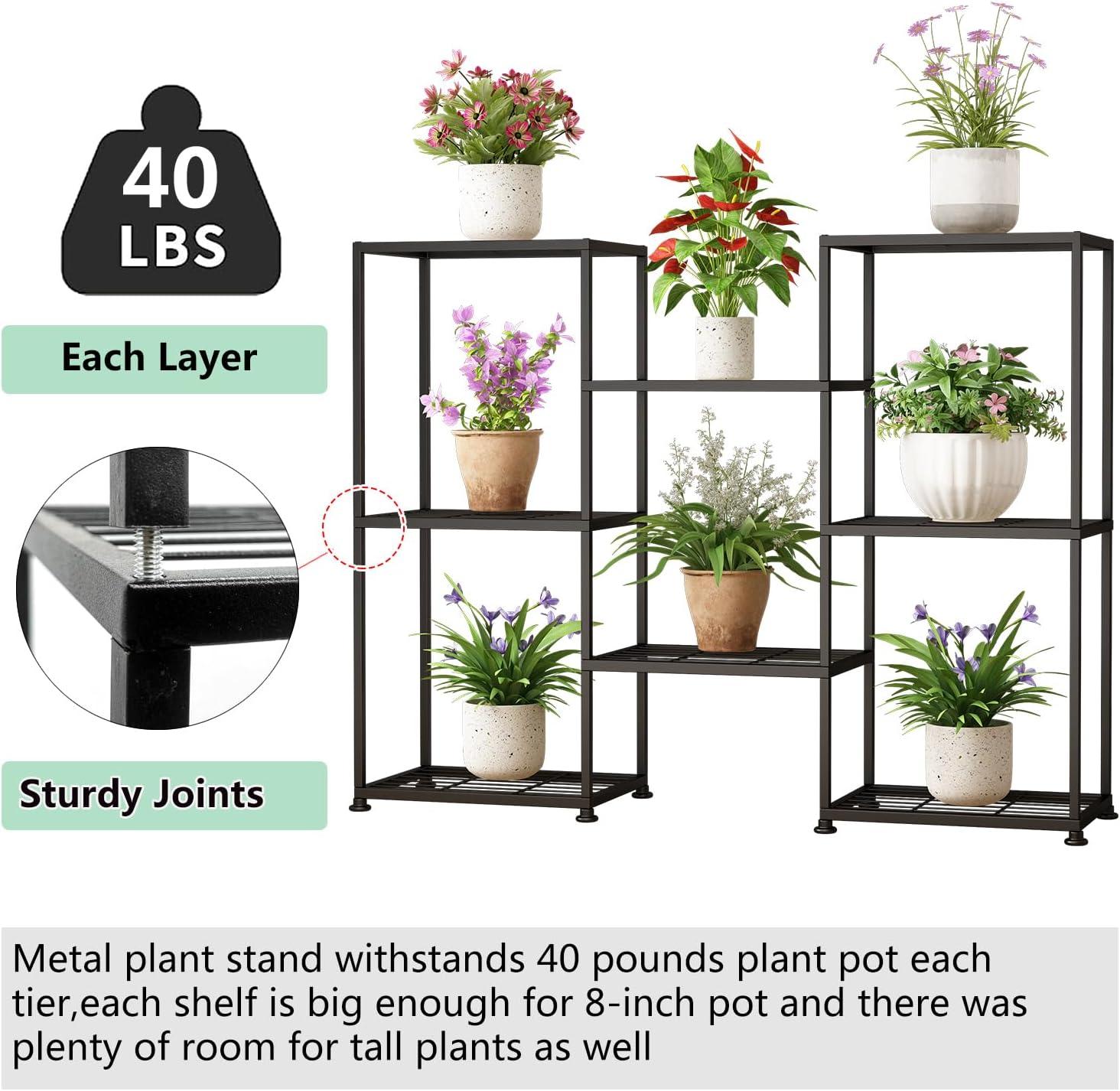 Black Metal 8-Tier Indoor/Outdoor Plant Stand