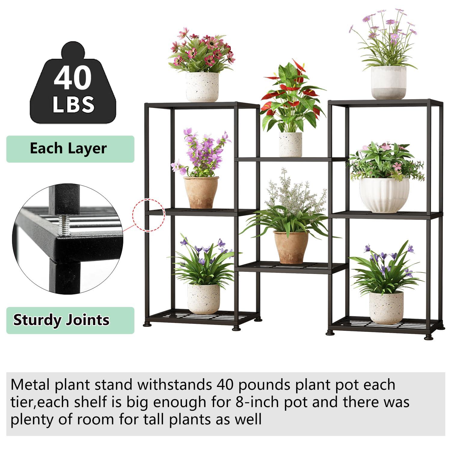 3 tier Plant Stand Indoor Metal Plant Stands Outdoor Tiered Plant Shelf for Multiple Plants, 8 Tiers Plant Rack Holder Garden Shelves Flower Stand for Living Room Patio Corner (8 Tiers-A)