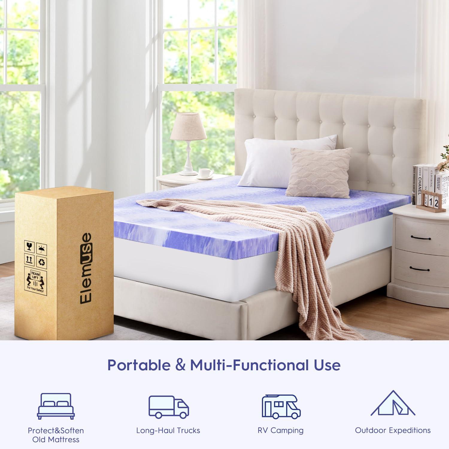 Queen Size Cooling Gel Memory Foam Mattress Topper