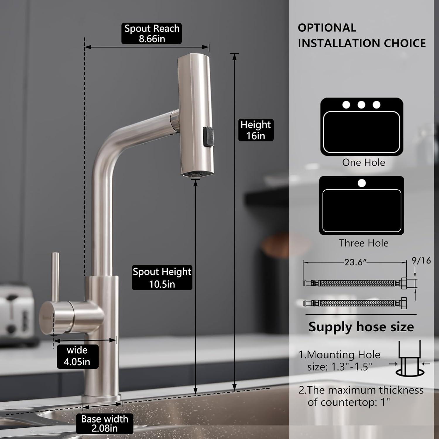 Modern Stainless Steel Waterfall Kitchen Faucet with Pull Down Sprayer