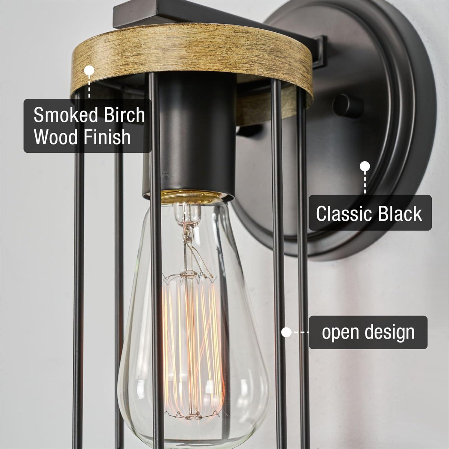 Kira Home Dayton 9" Farmhouse Wall Sconce, Smoked Birch Wood Style + Black Finish