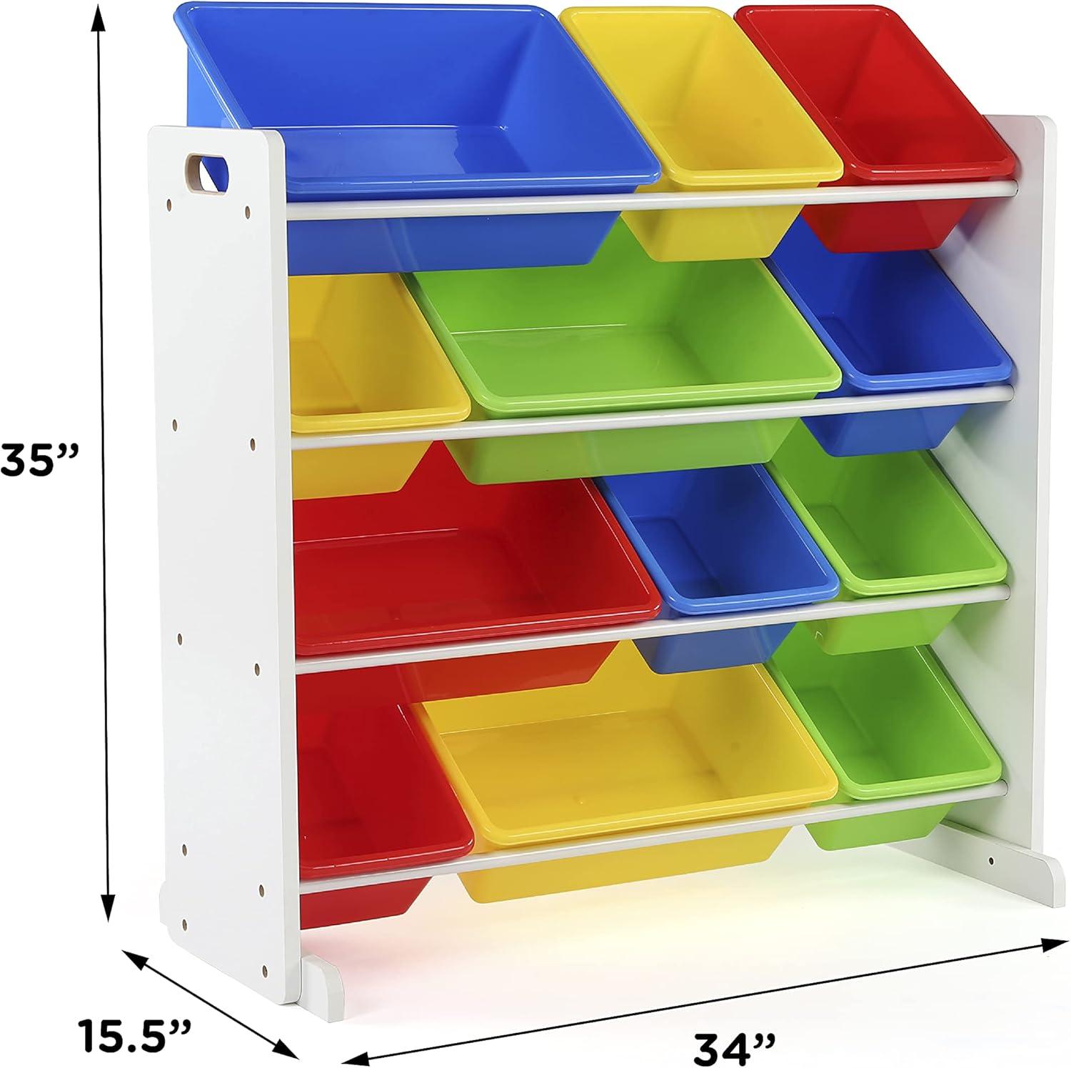 Humble Crew Summit Toy Storage Organizer with 12 Plastic Storage Bins, White/Primary