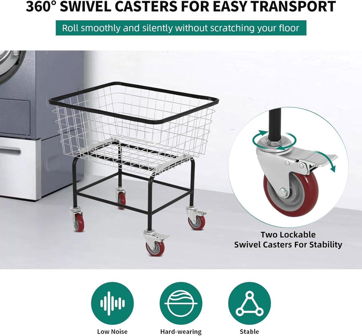 Large Galvanized Steel Rolling Laundry Cart with Wheels