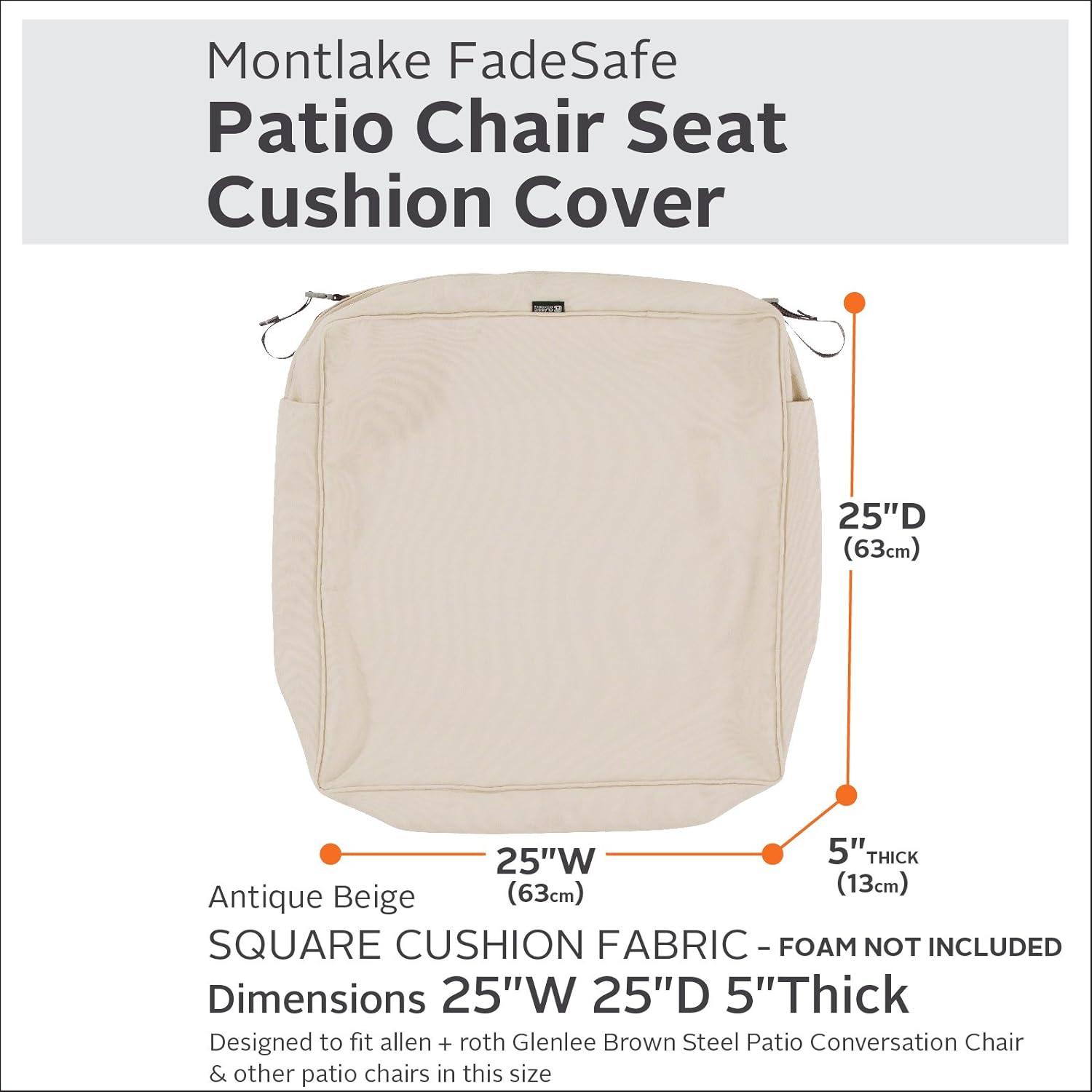 Classic Accessories 25"x25"x5" Beige Patio Cushion Slipcover, Montlake