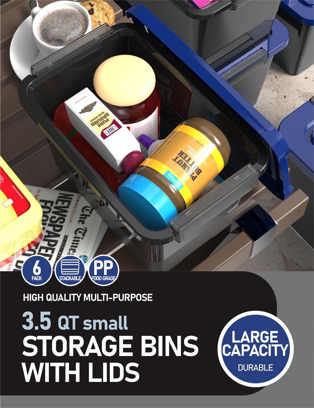 Clear Stackable Plastic Storage Boxes with Lids, 6-Pack, 5 Liters