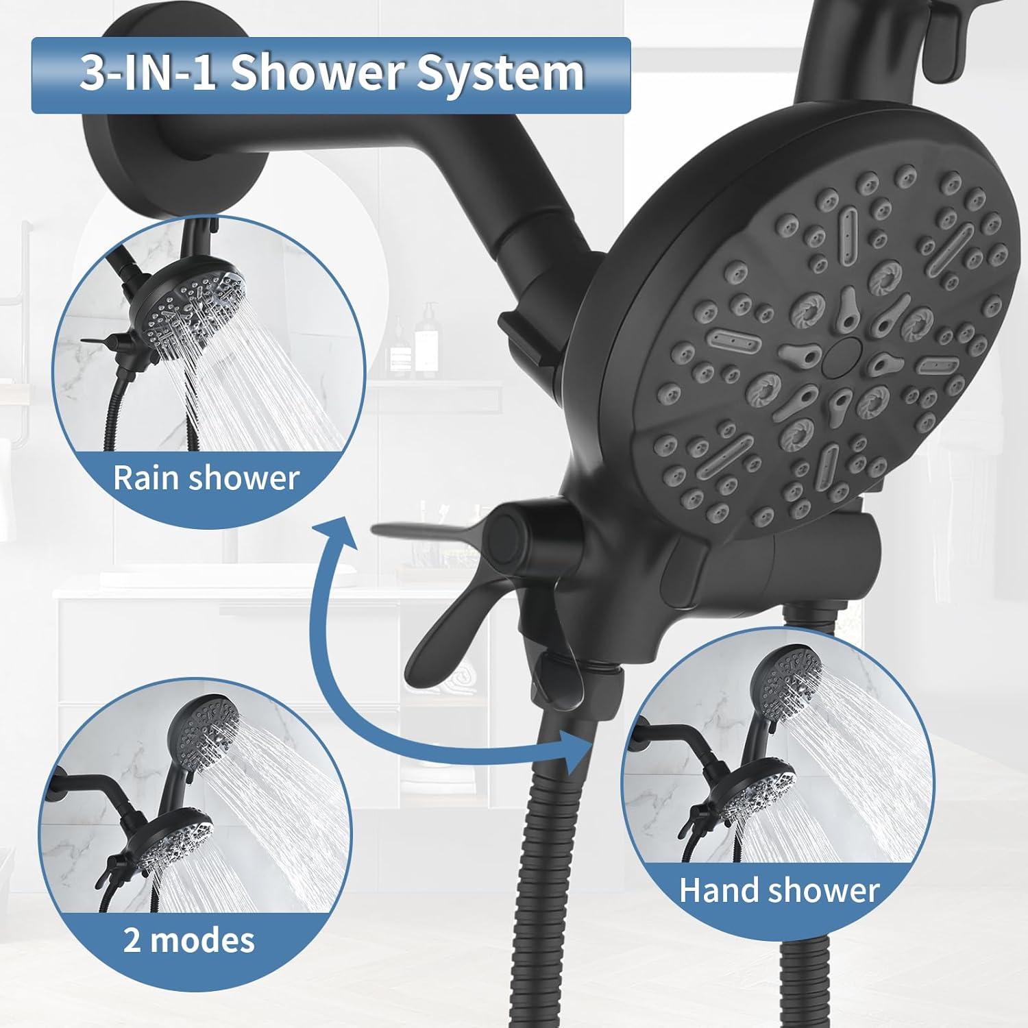 Matte Black Dual Shower Head System with Handheld