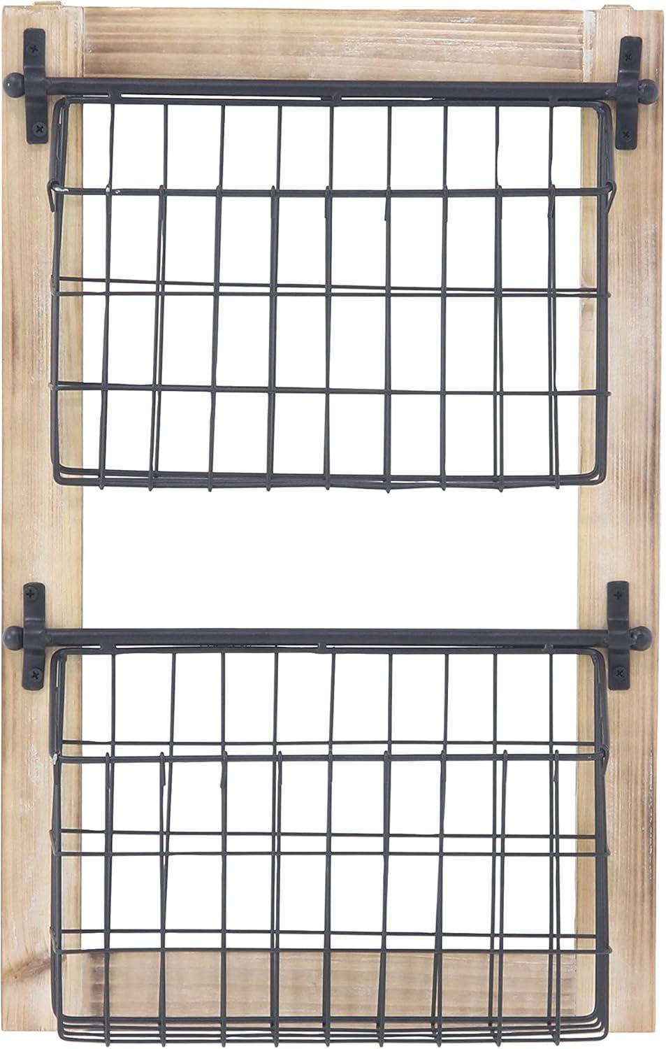 DecMode 25" Black Metal 2 Slot Suspended Wire Basket Magazine Rack Holder with Suspended Baskets and Label Slot