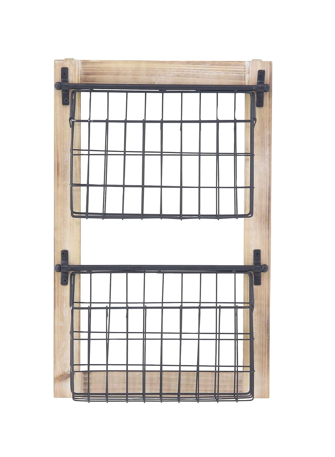 DecMode 25" Black Metal 2 Slot Suspended Wire Basket Magazine Rack Holder with Suspended Baskets and Label Slot