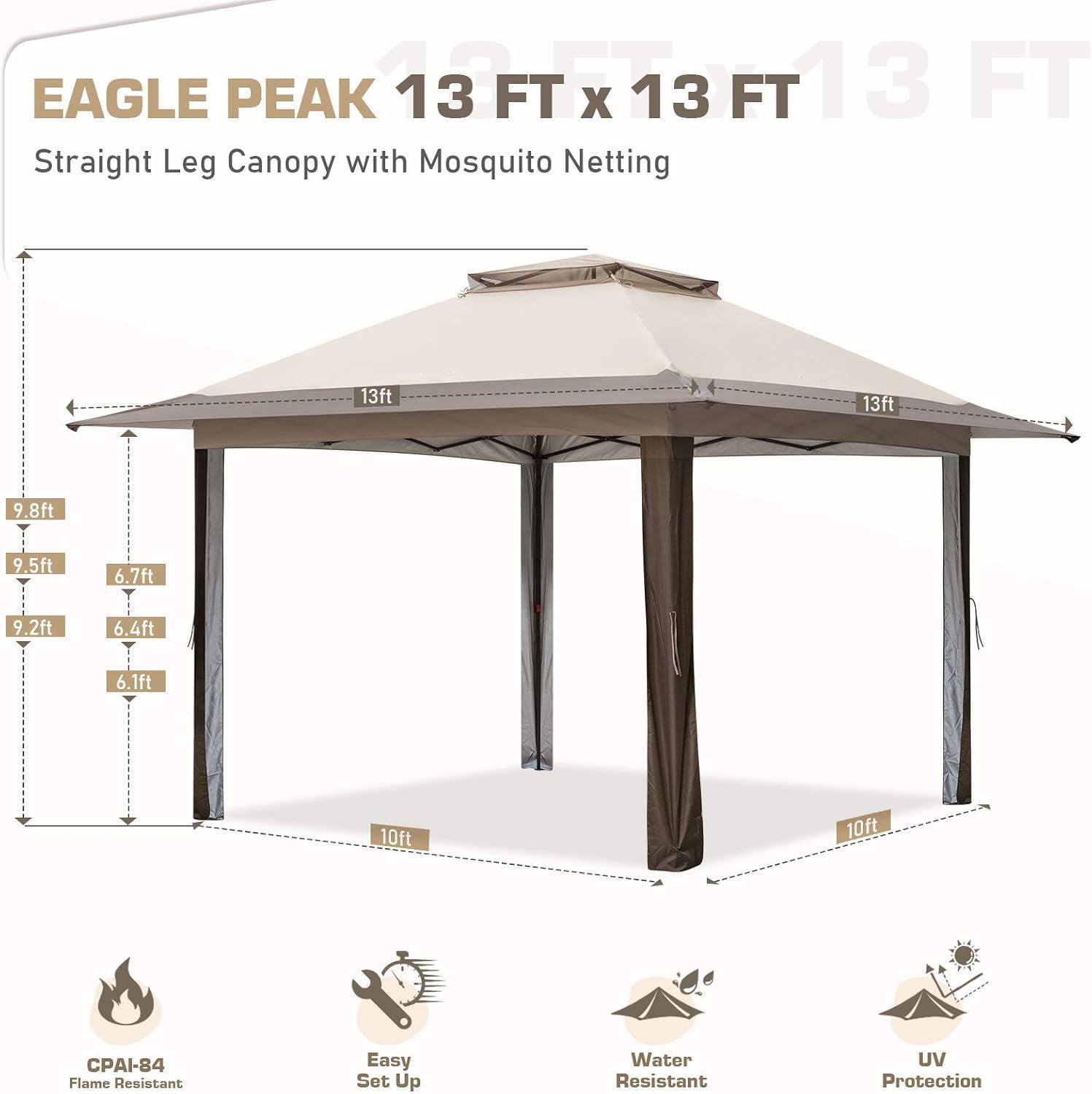 EAGLE PEAK Pop up Patio Gazebo 13 Ft. W x 13 Ft. D Metal Patio