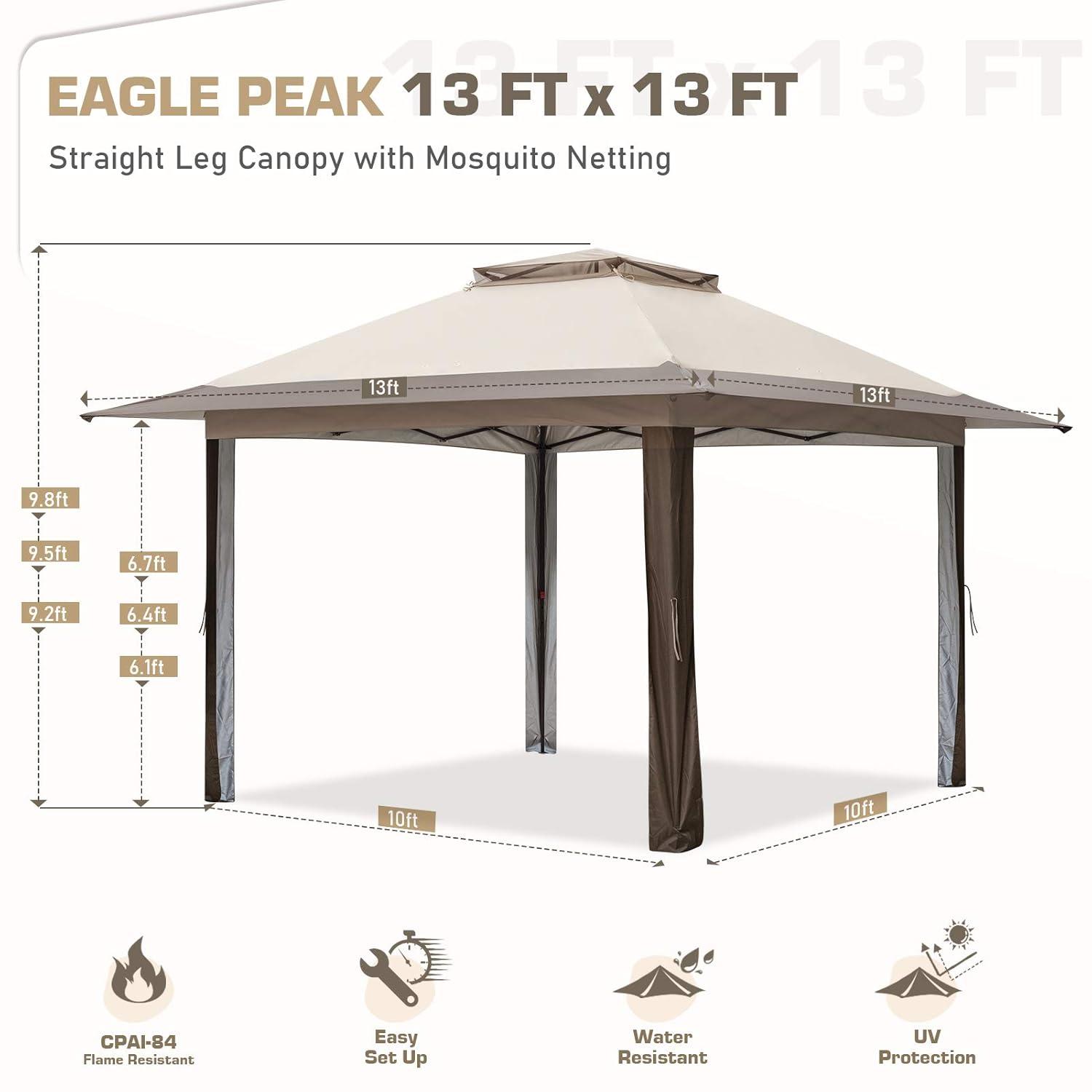 EAGLE PEAK Pop up Patio Gazebo 13 Ft. W x 13 Ft. D Metal Patio