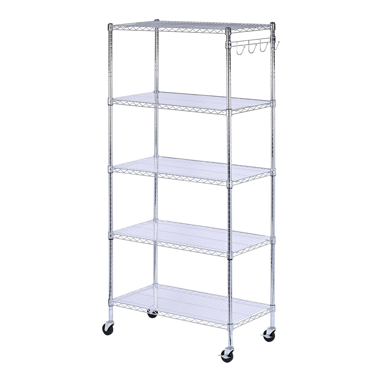 Alera 5-Shelf Wire Shelving Kit with Casters and Shelf Liners, 36w x 18d x 72h, Silver